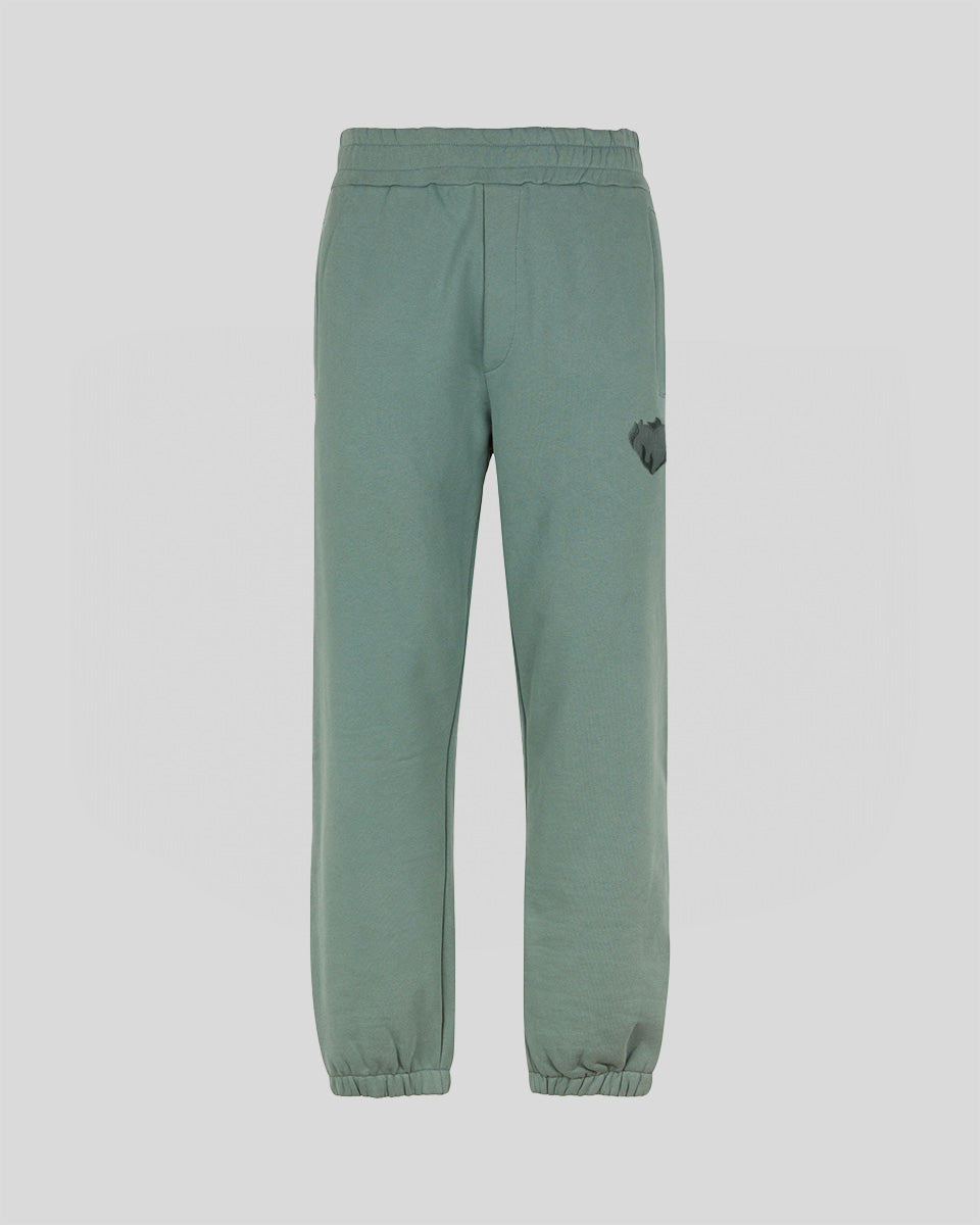 PANTALONE VERDE SALVIA CON CUORE FIAMMEGGIANTE RICAMATO