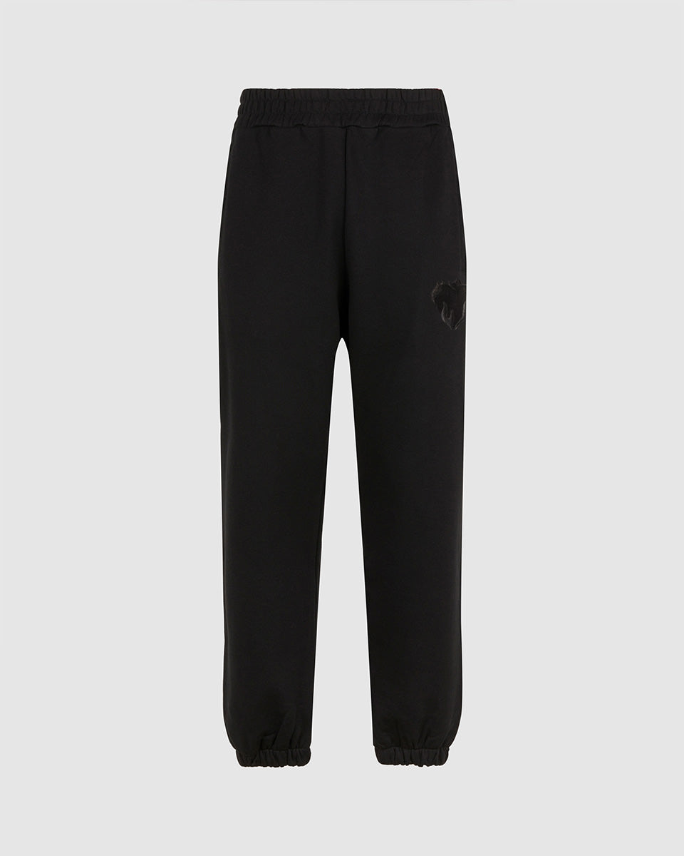 PANTALONE NERO CON CUORE FIAMMEGGIANTE RICAMATO