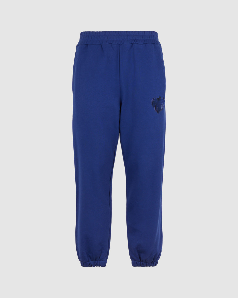 BLUE PANTS WITH EMBROIDERED FLAMING HEART