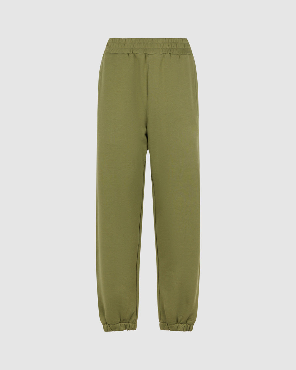 PANTALONE VERDE CON CUORE FIAMMEGGIANTE RICAMATO