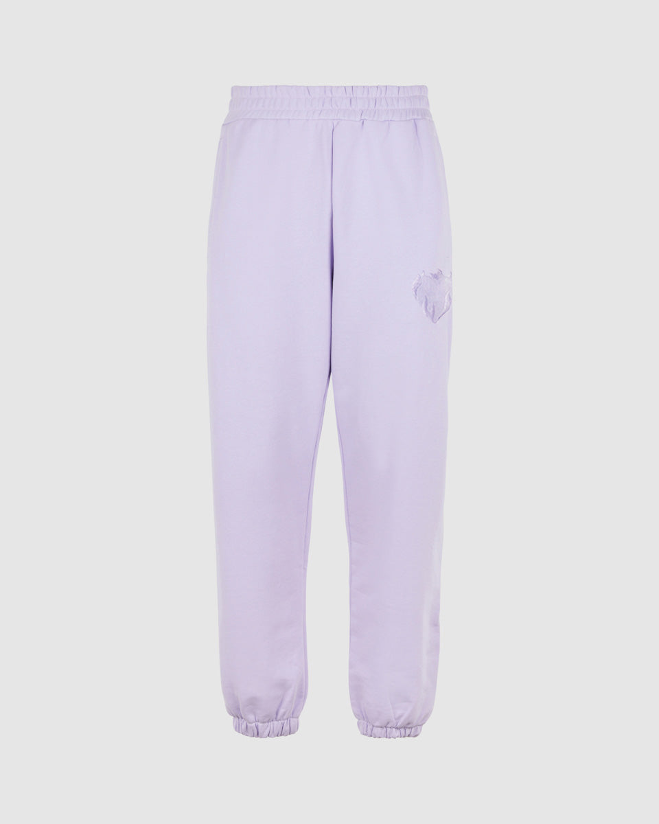 LILAC PANTS WITH EMBROIDERED FLAMING HEART