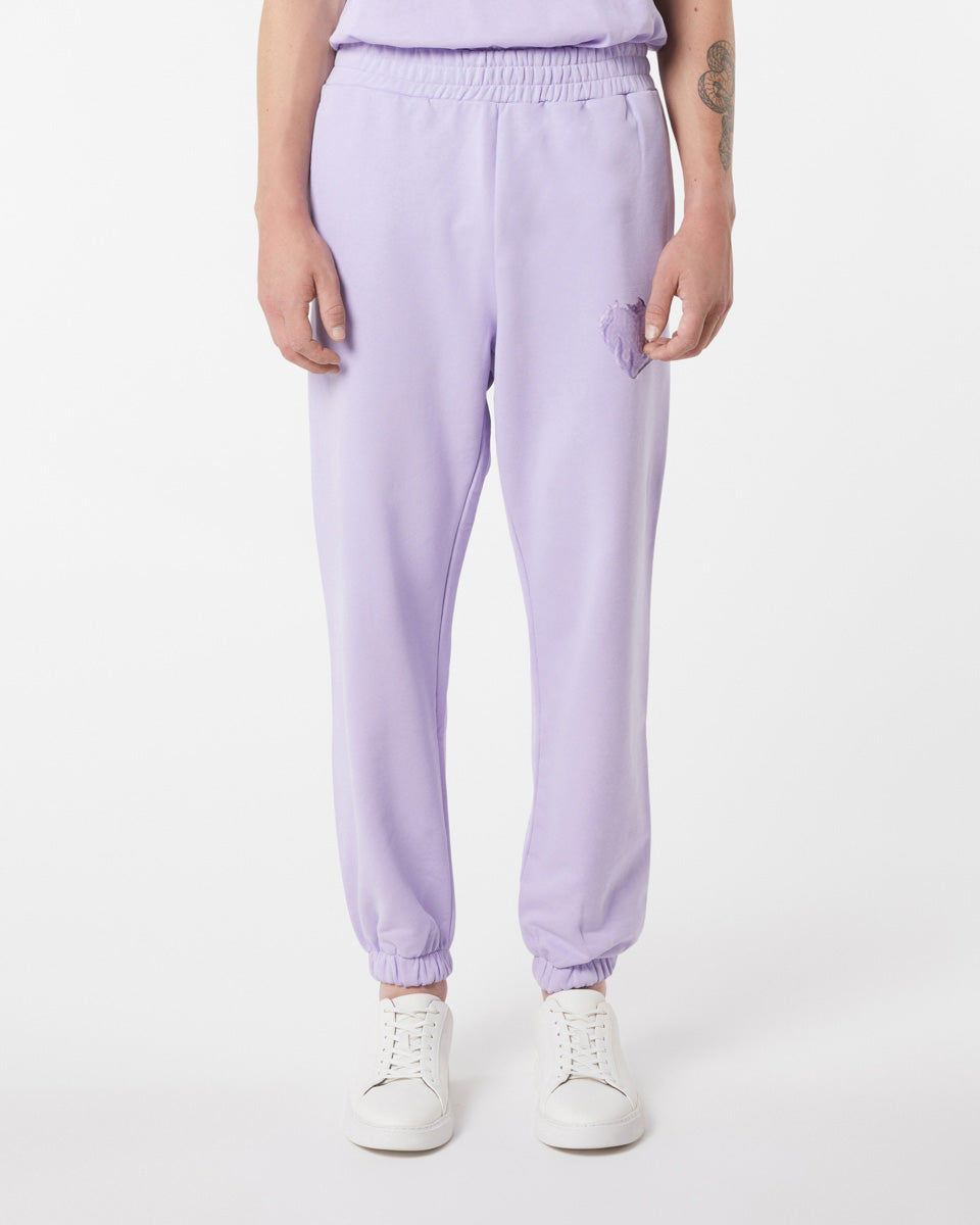 LILAC PANTS WITH EMBROIDERED FLAMING HEART