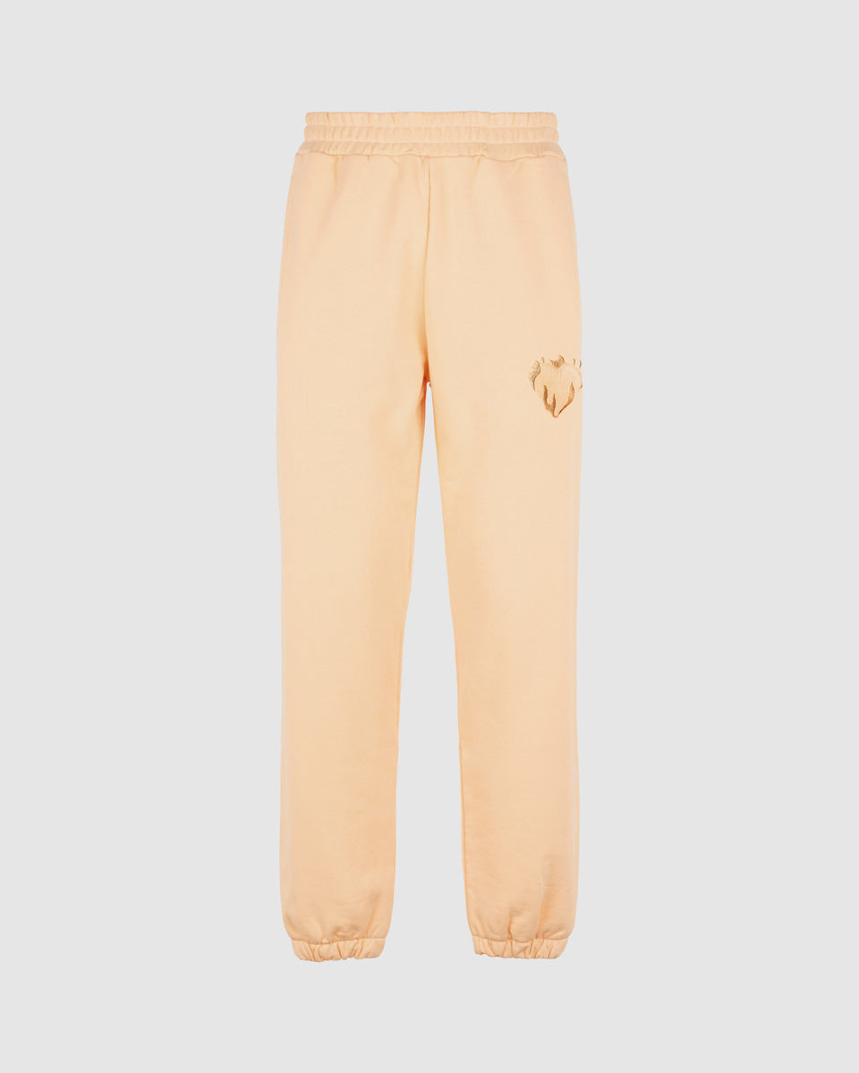 PEACH PANTS WITH EMBROIDERED FLAMING HEART