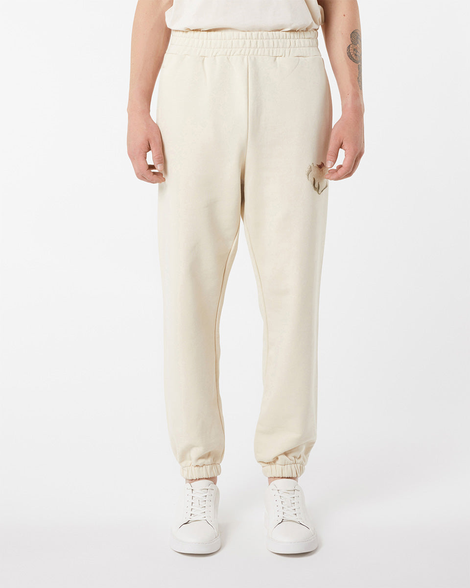 SAND PANTS WHIT EMBROIDERED FLAMING HEART