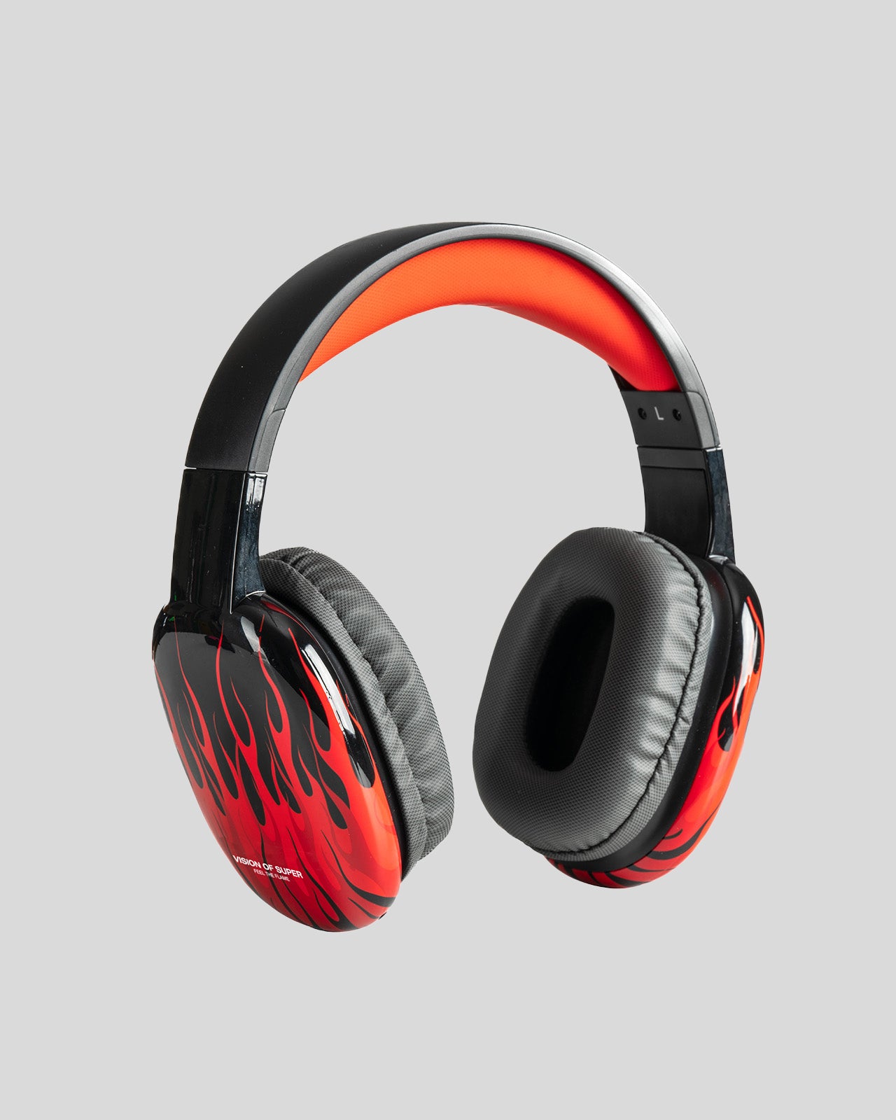 CUFFIE NERE CON FIAMME ROSSE E LOGO BIANCO