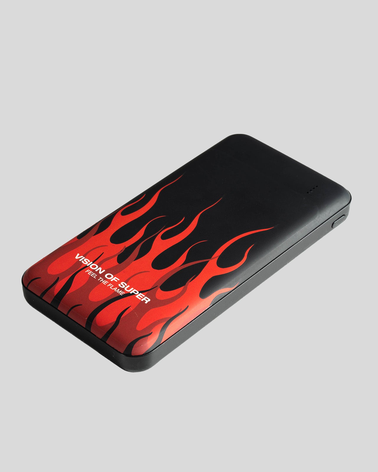 BLACK POWERBANK WITH RED FLAMES AND WHITE LOGO
