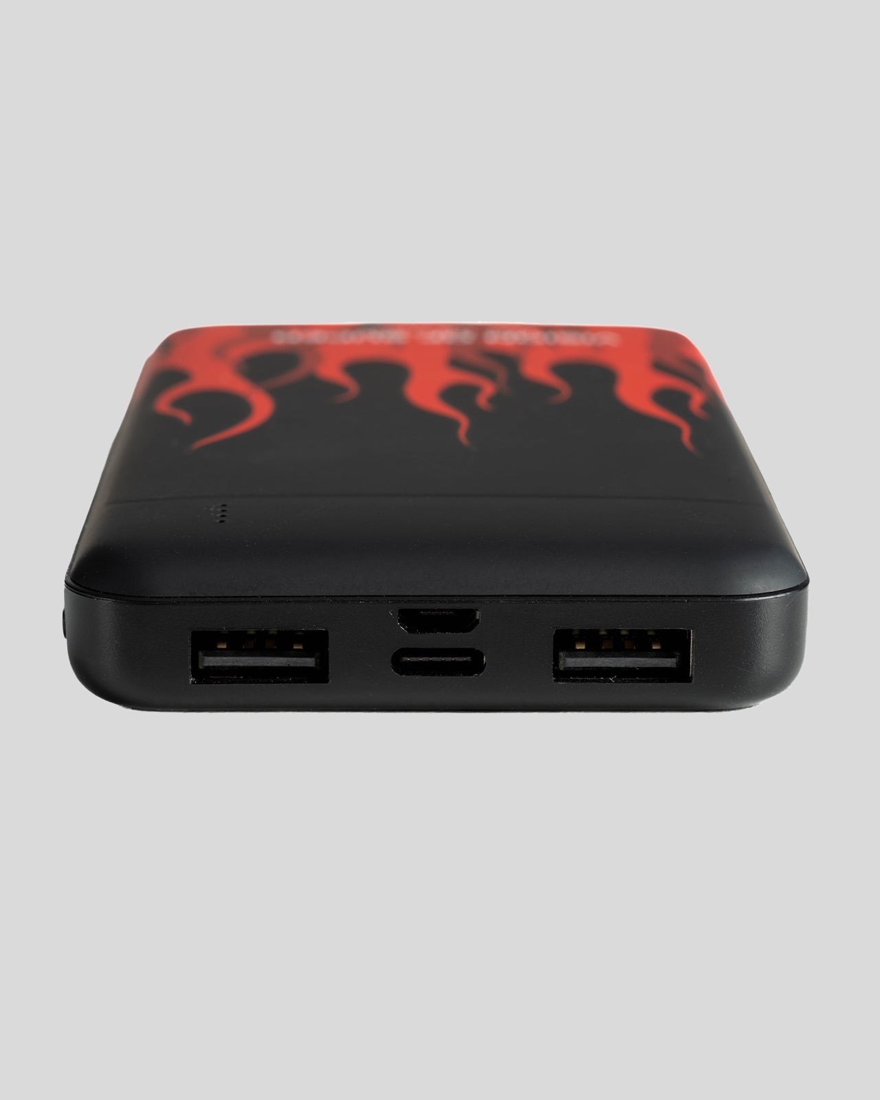 BLACK POWERBANK WITH RED FLAMES AND WHITE LOGO