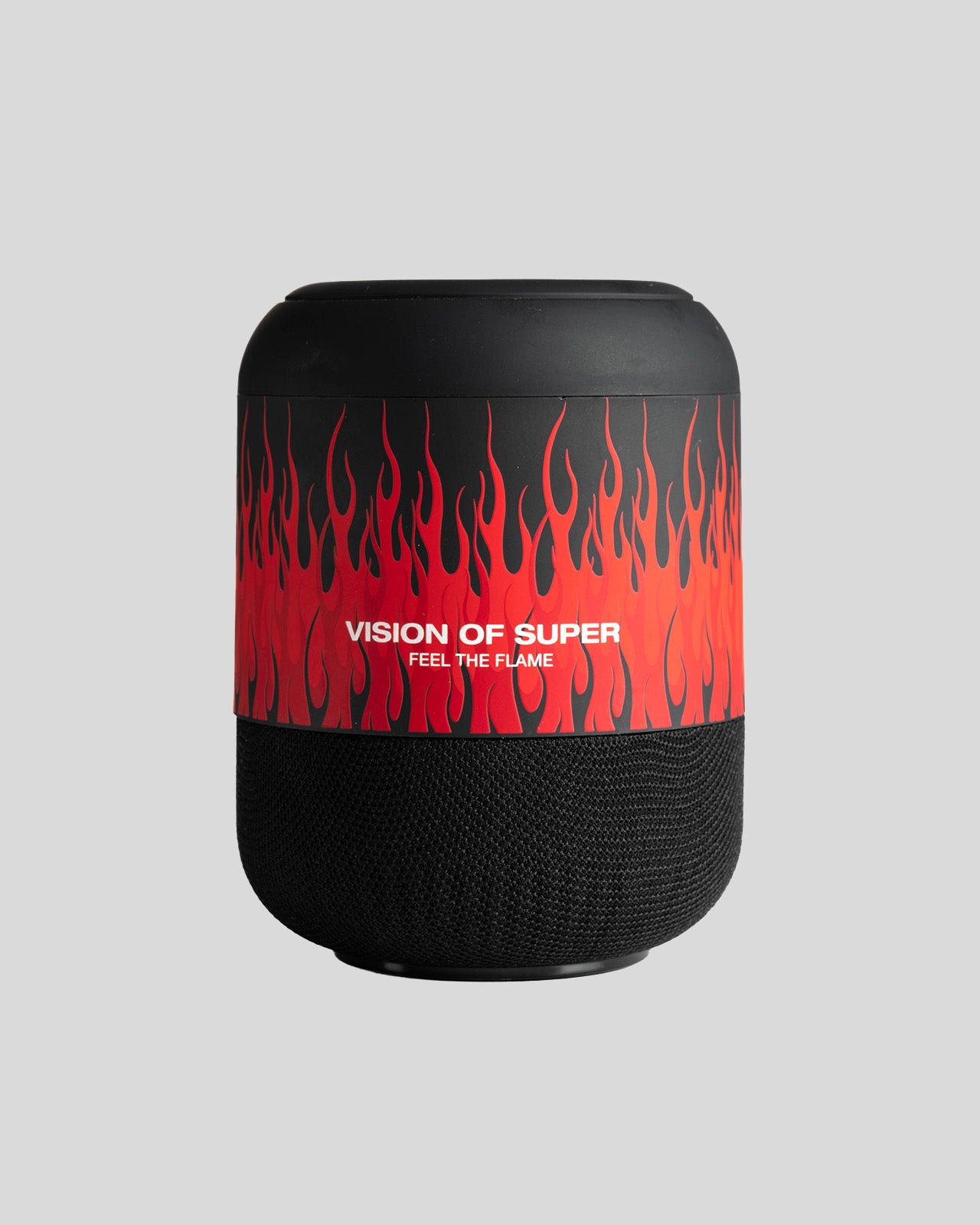 BLACK SPEAKER WITH RED FLAMES AND WHITE LOGO