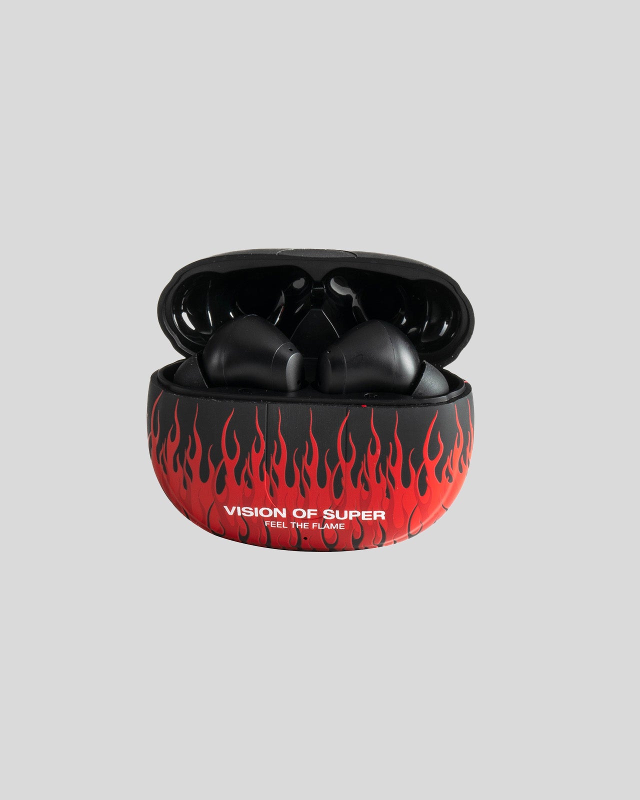 AURICOLARI NERI CON FIAMME ROSSE E LOGO BIANCO