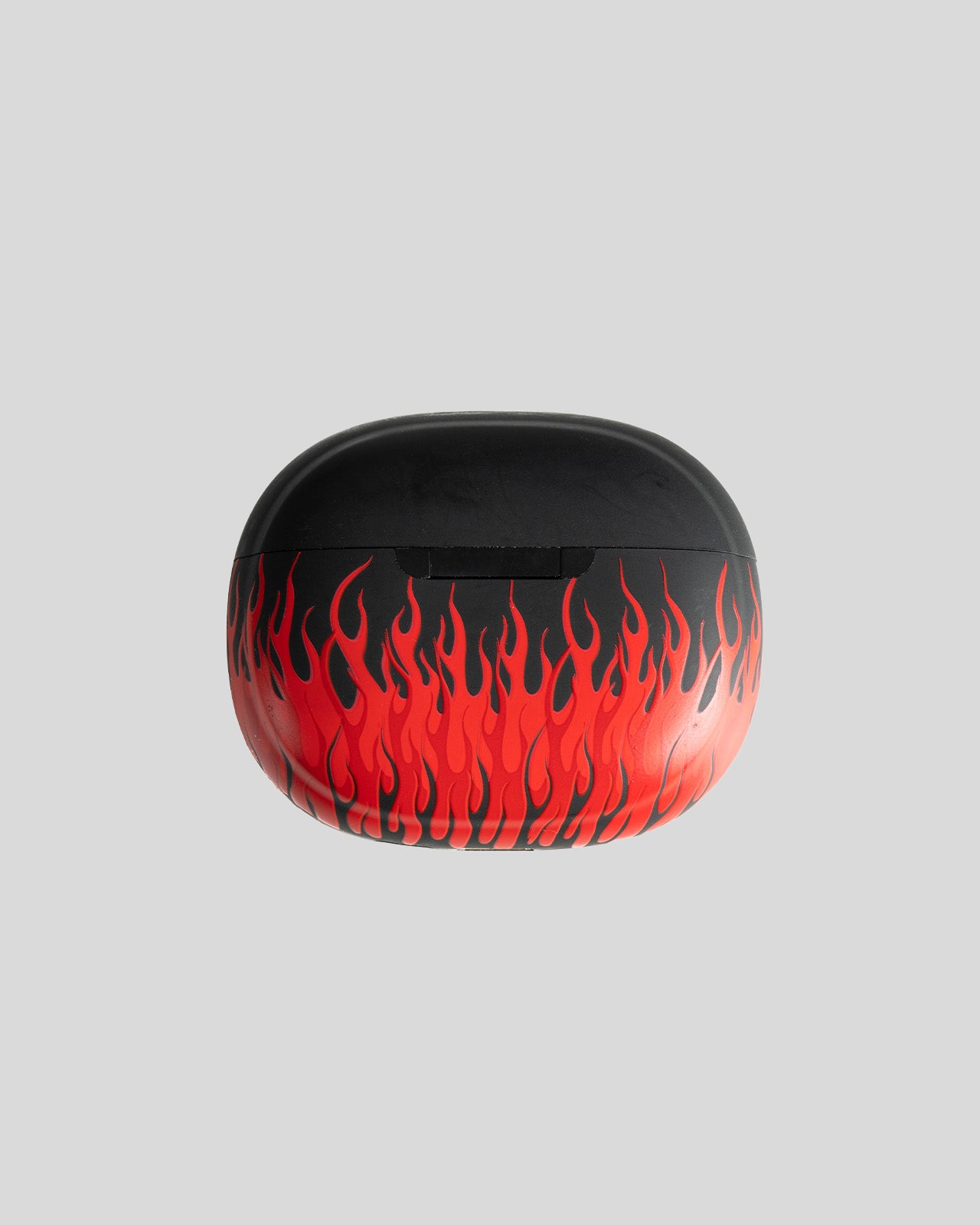 BLACK EARPHONES WITH RED FLAMES AND WHITE LOGO