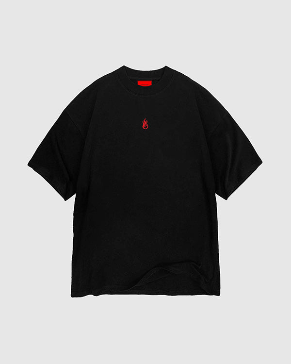 BLACK TEE EMBROIDERED AND PRINTED