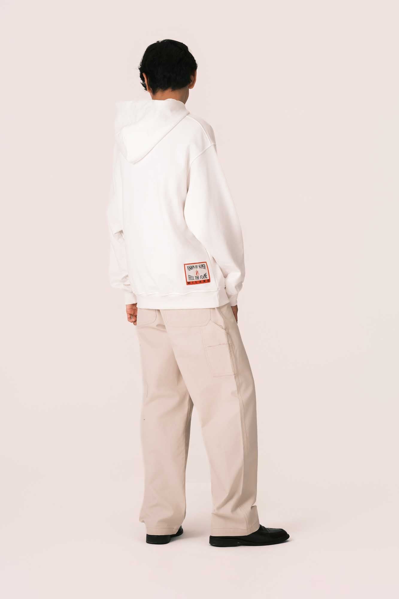 OFFWHITE HOODIE WITH EMBROIDERED FLAME