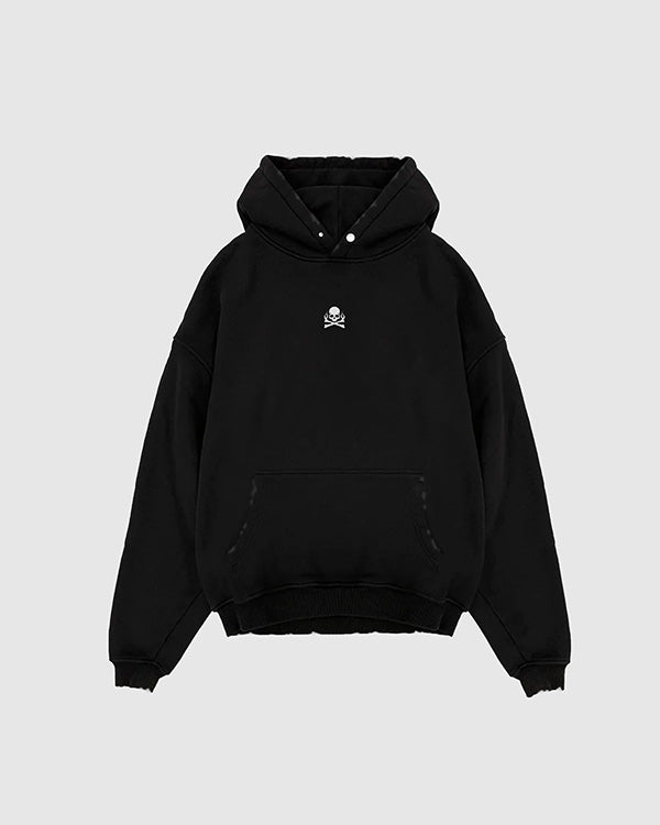 BLACK HOODIE WITH EMBROIDERED SKULL