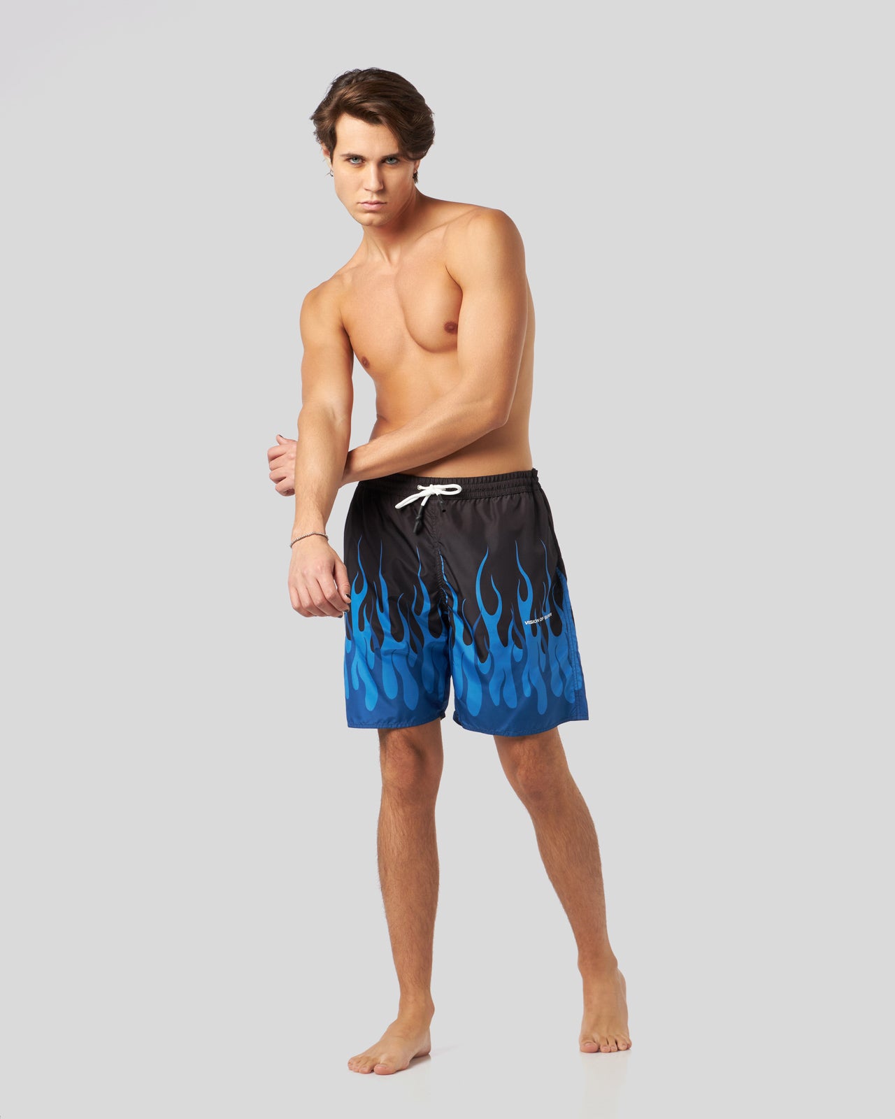 BLACK SWIMWEAR WITH DOUBLE BLUE FLAMES