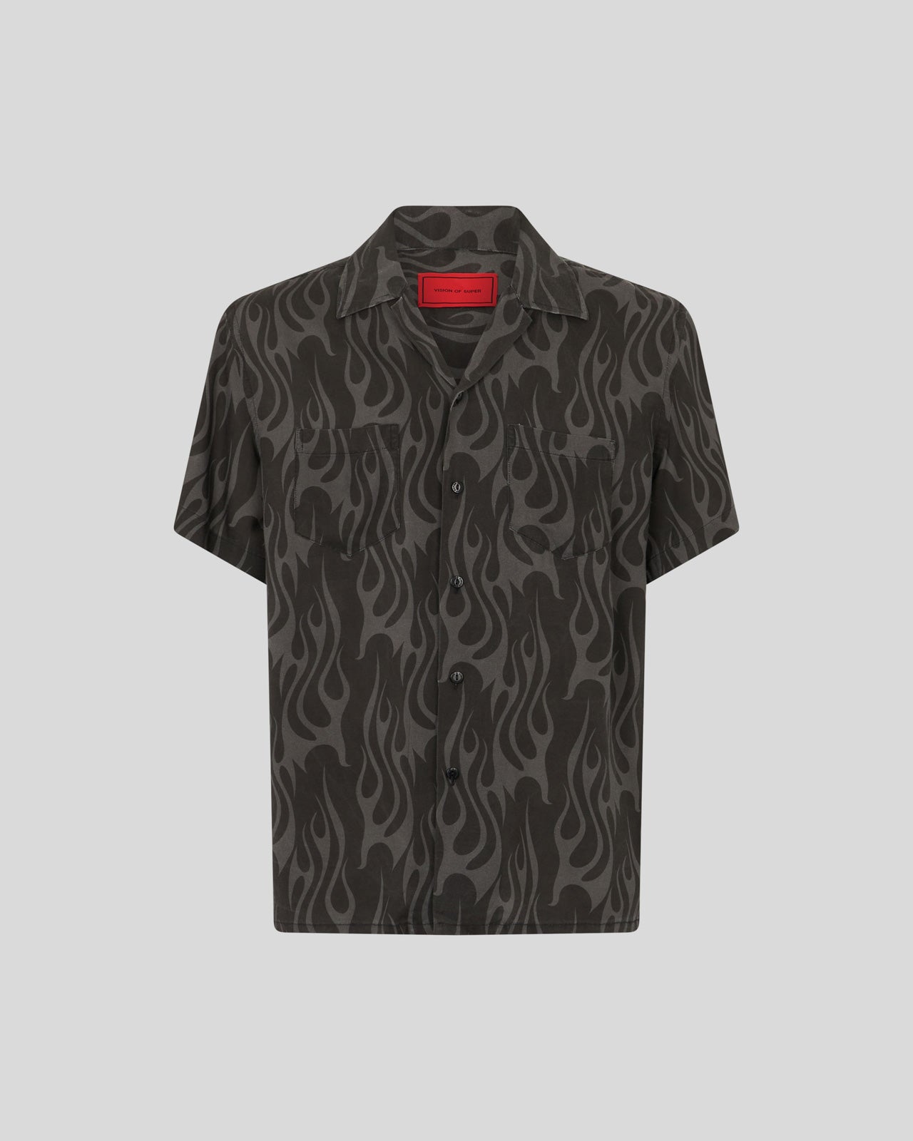 CAMICIA NERA CON FIAMME ALL OVER