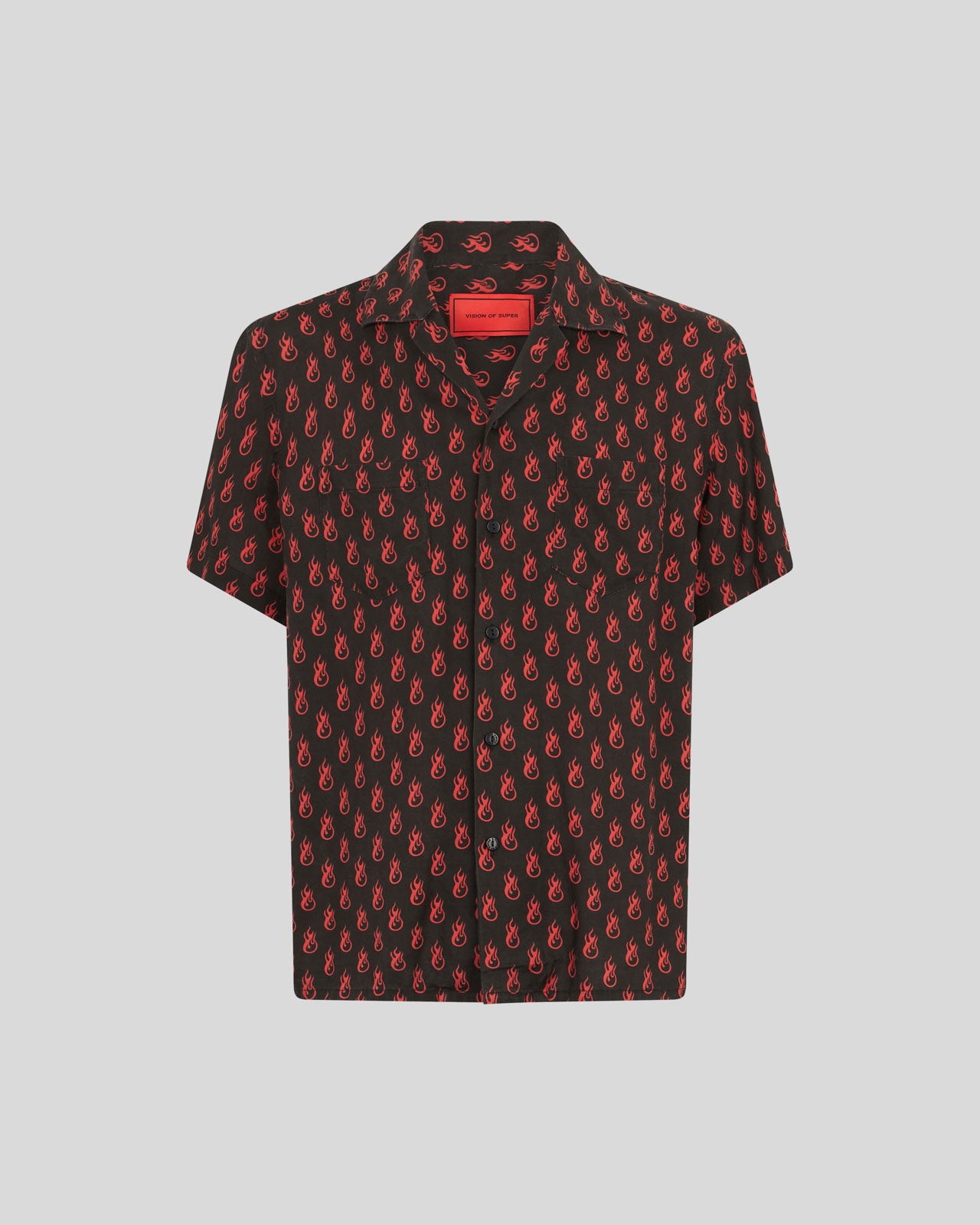 BLACK SHIRT WITH ALL OVER LOGO PRINT AND METAL LABEL