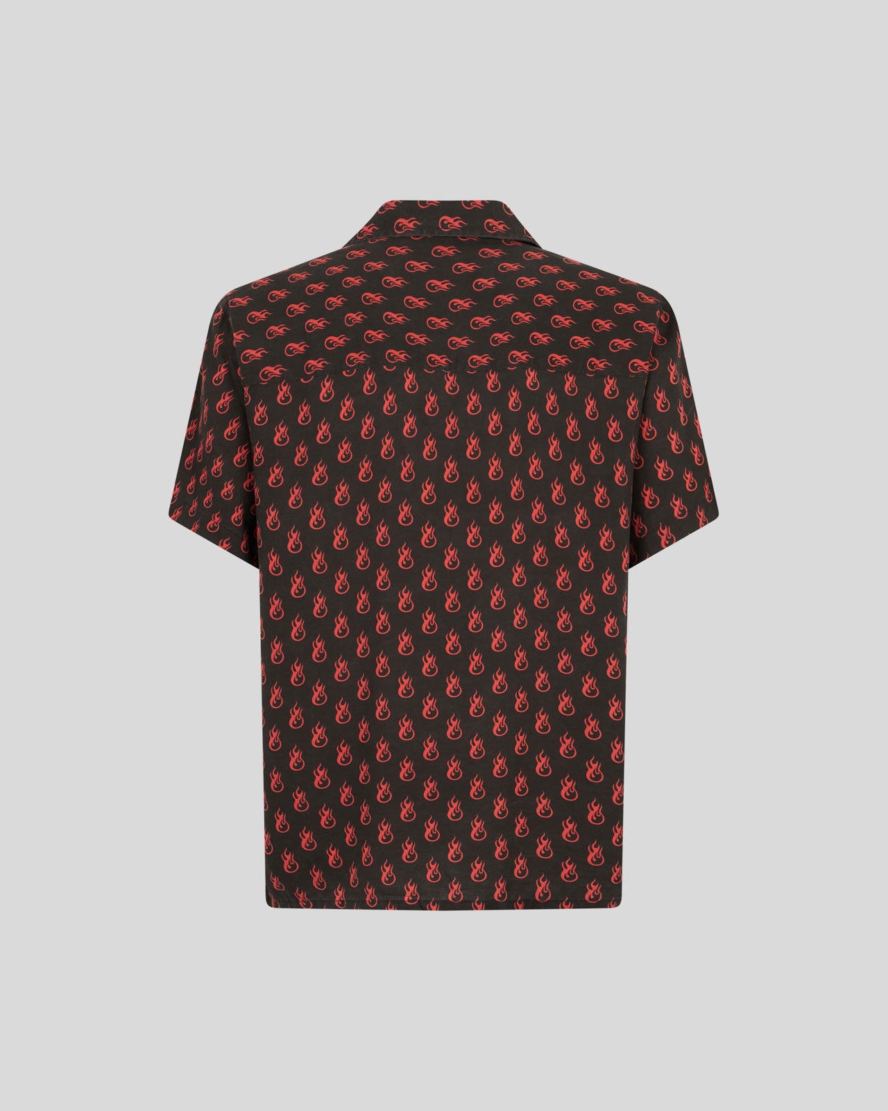 BLACK SHIRT WITH ALL OVER LOGO PRINT AND METAL LABEL