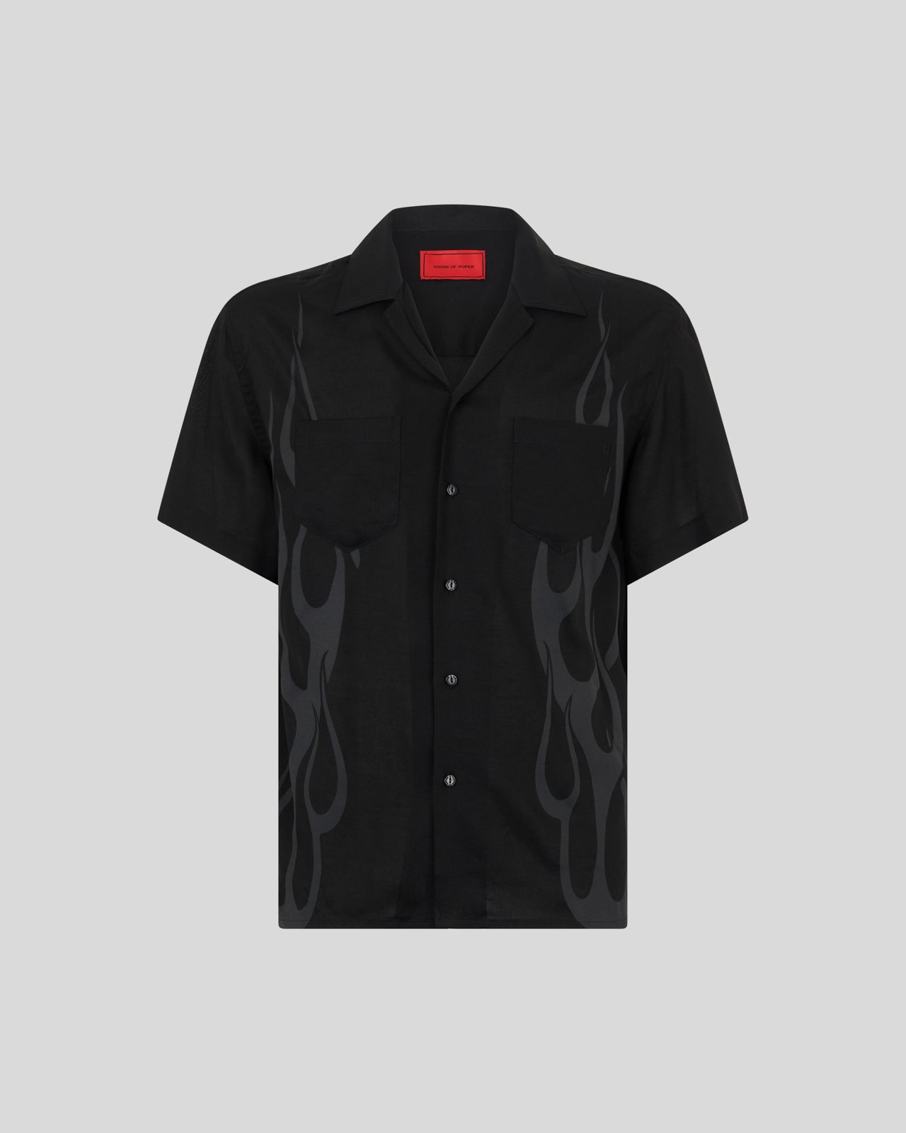 CAMICIA NERA CON FIAMME NERE TRIBALI