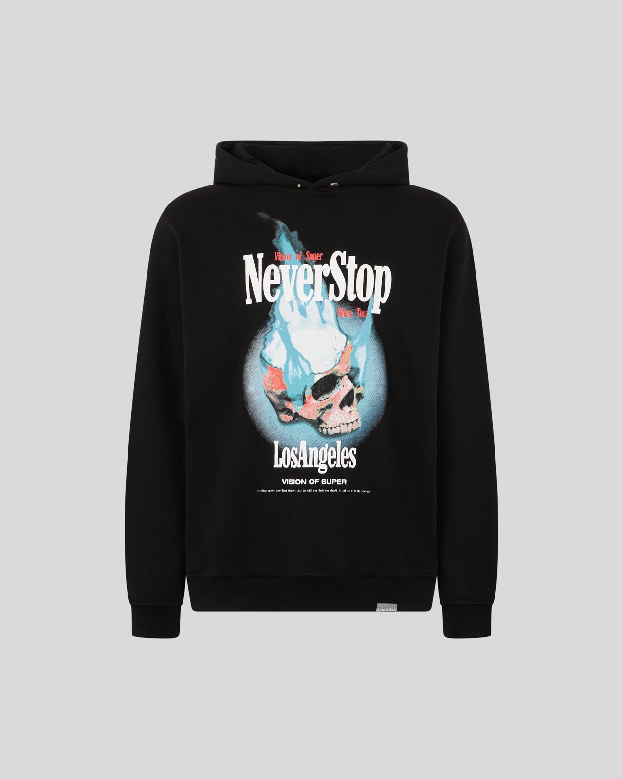 BLACK HOODIE WITH NEVER STOP PRINT
