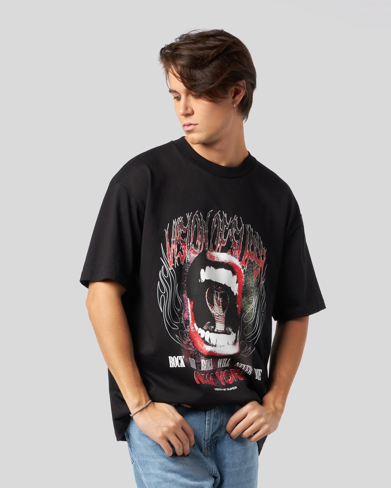 T-SHIRT GRIGIA CON GRAFICA COBRA MOUTH