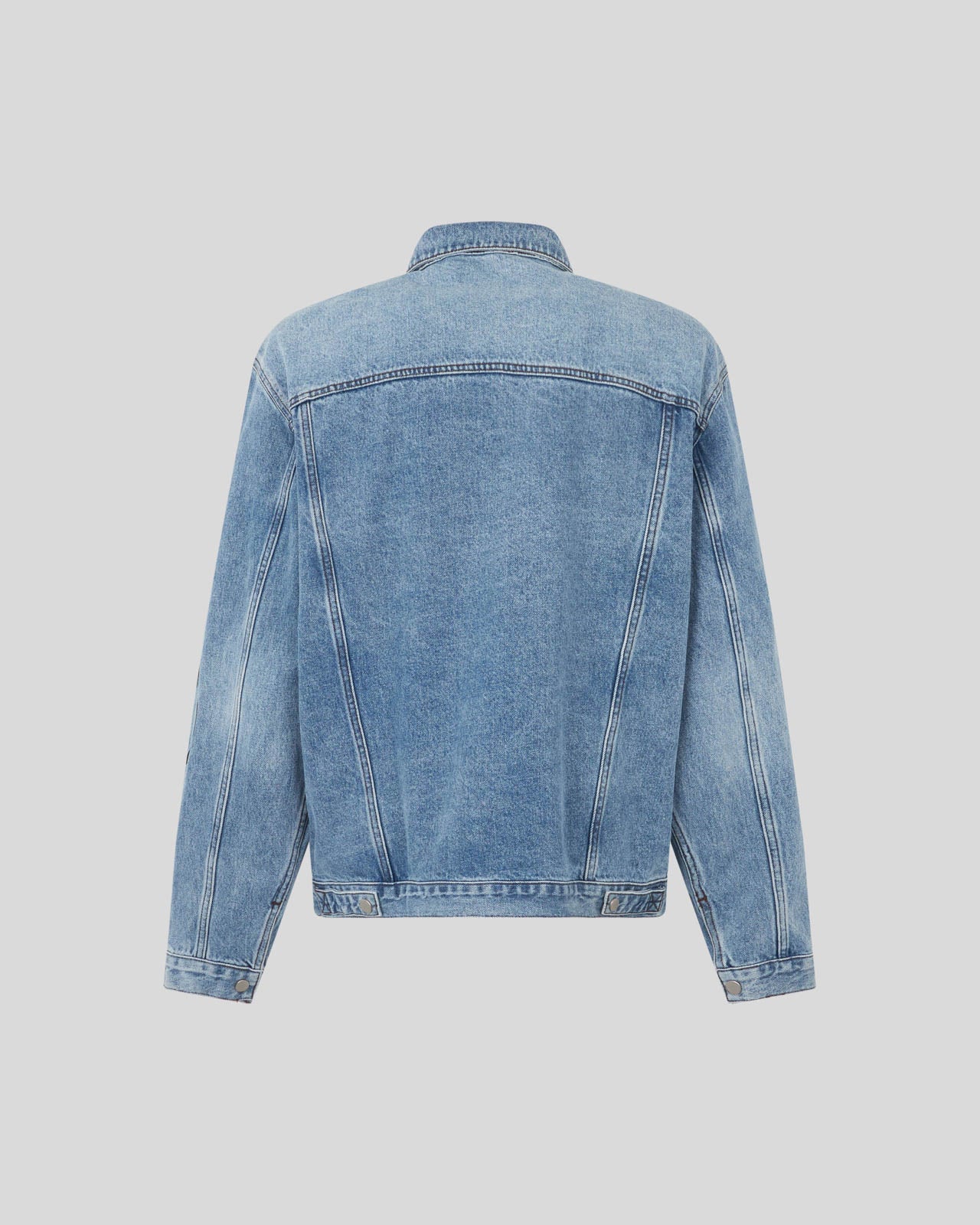 BLUE DENIM JACKET WITH BLACK PRINTED FLAMES