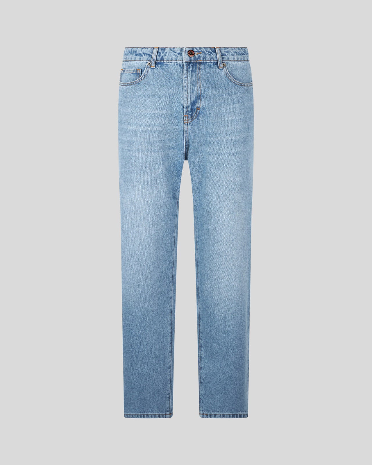 BLUE DENIM JEANS WITH PRINTED FLAMES AND LOGO