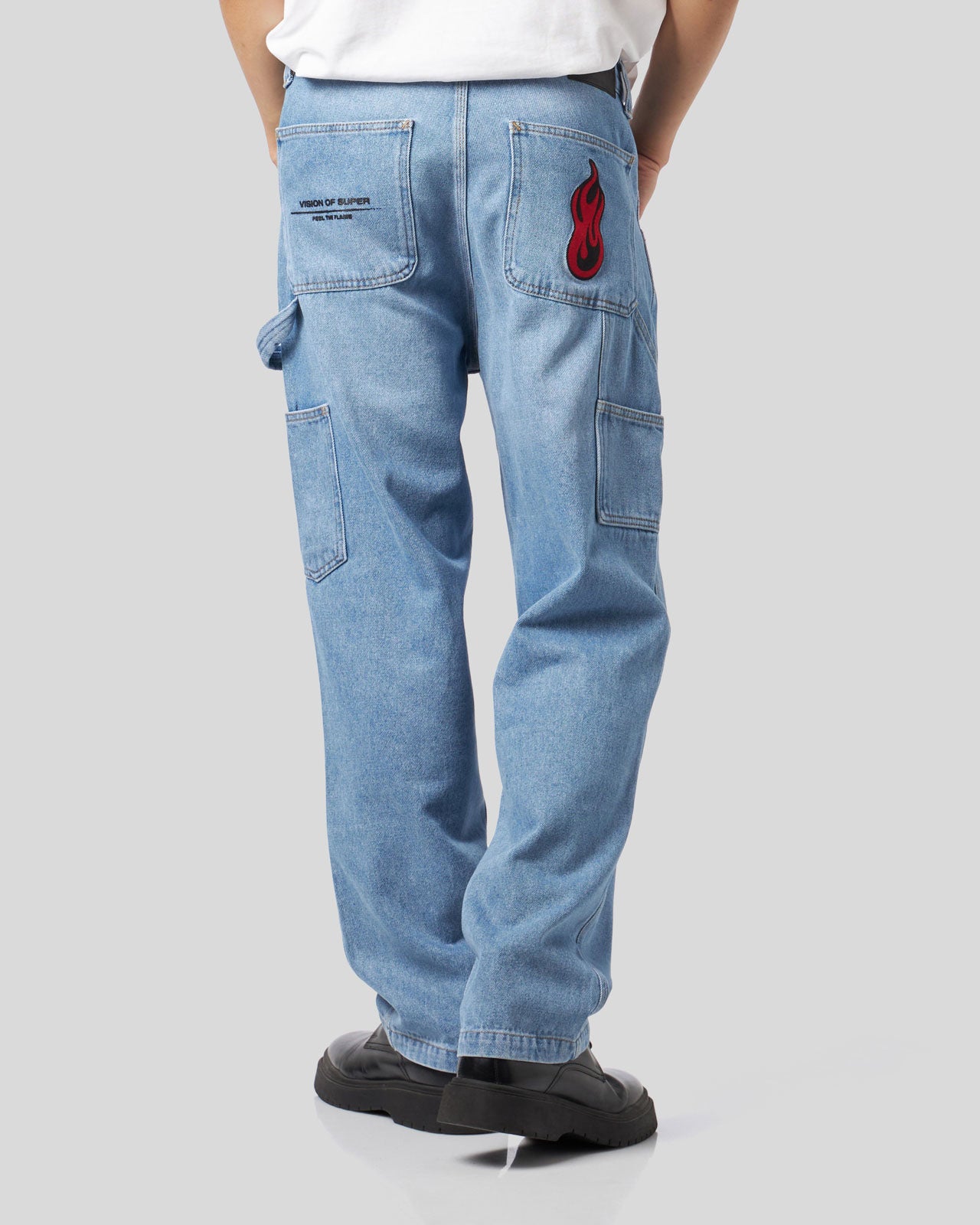 PANTALONE SENIM WORKER CON FIAMME ICONICHE APPLICATE
