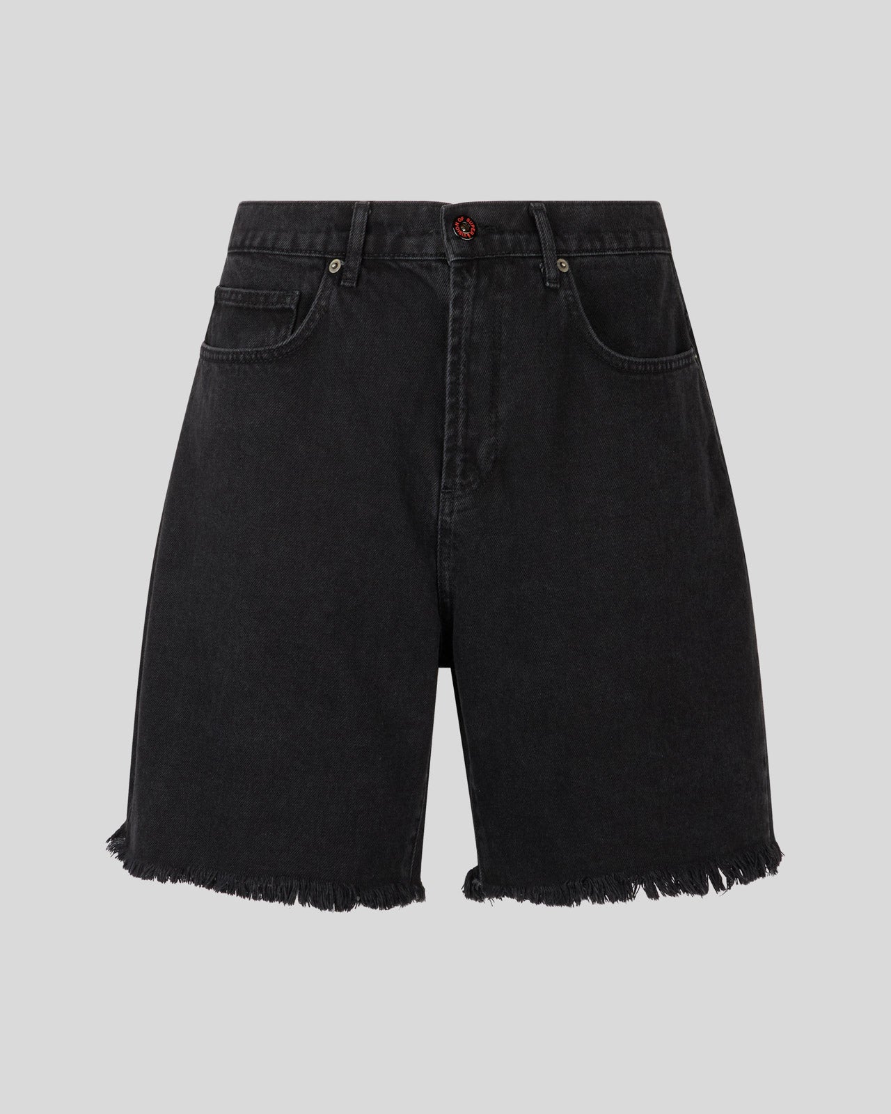 PANTALONCINO DENIM NERO CON LOGO E PATCH FIAMMA