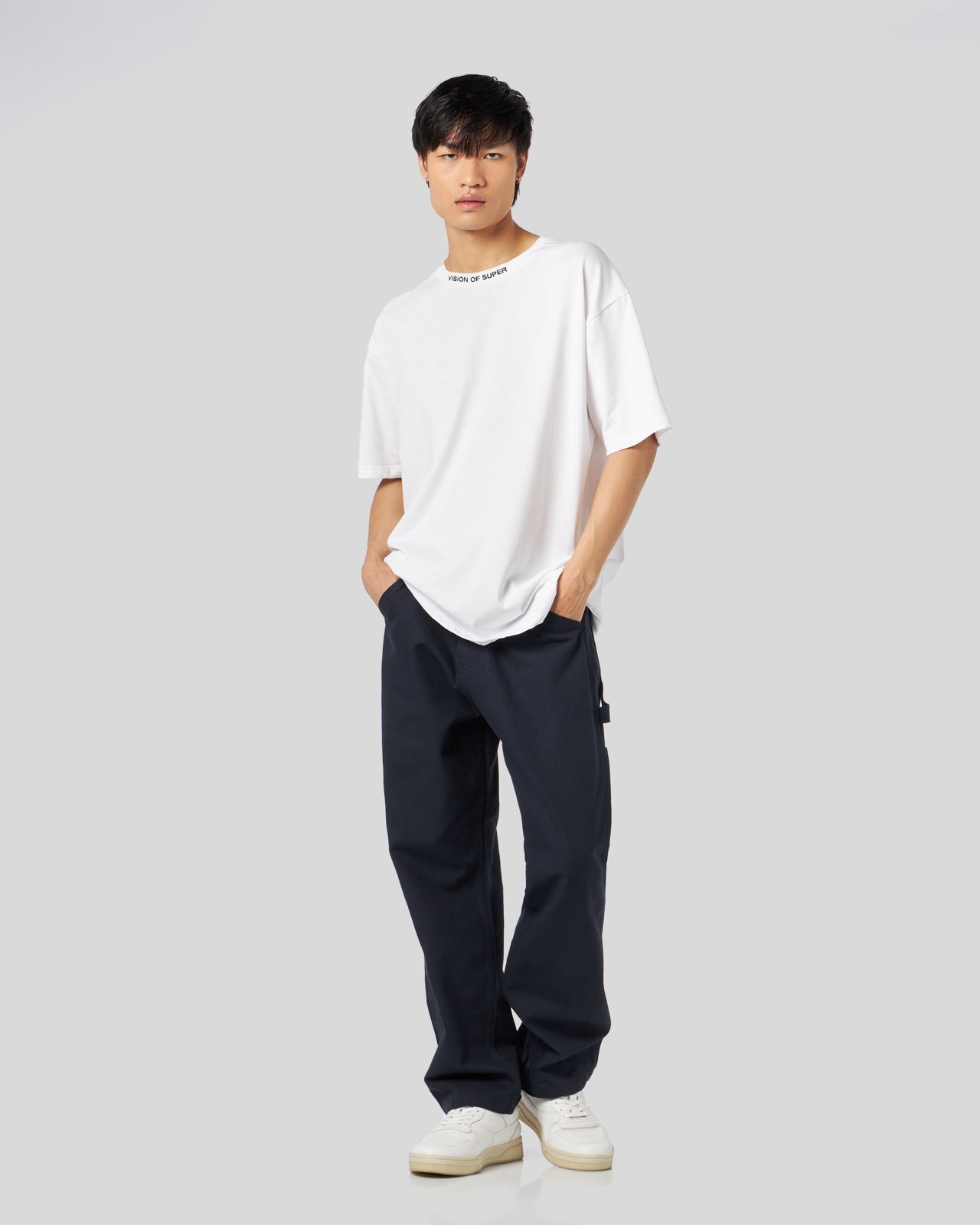 PANTALONE DENIM WORKER BLU SCURO CON PATCH FIAMME ICONICHE