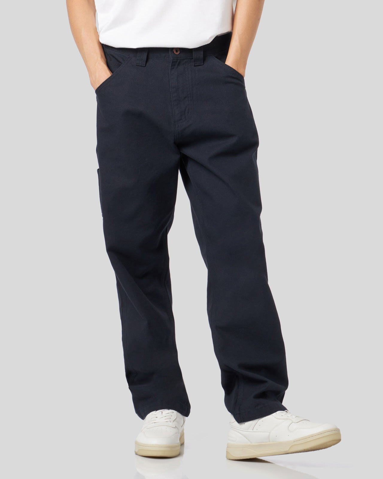 PANTALONE DENIM WORKER BLU SCURO CON PATCH FIAMME ICONICHE