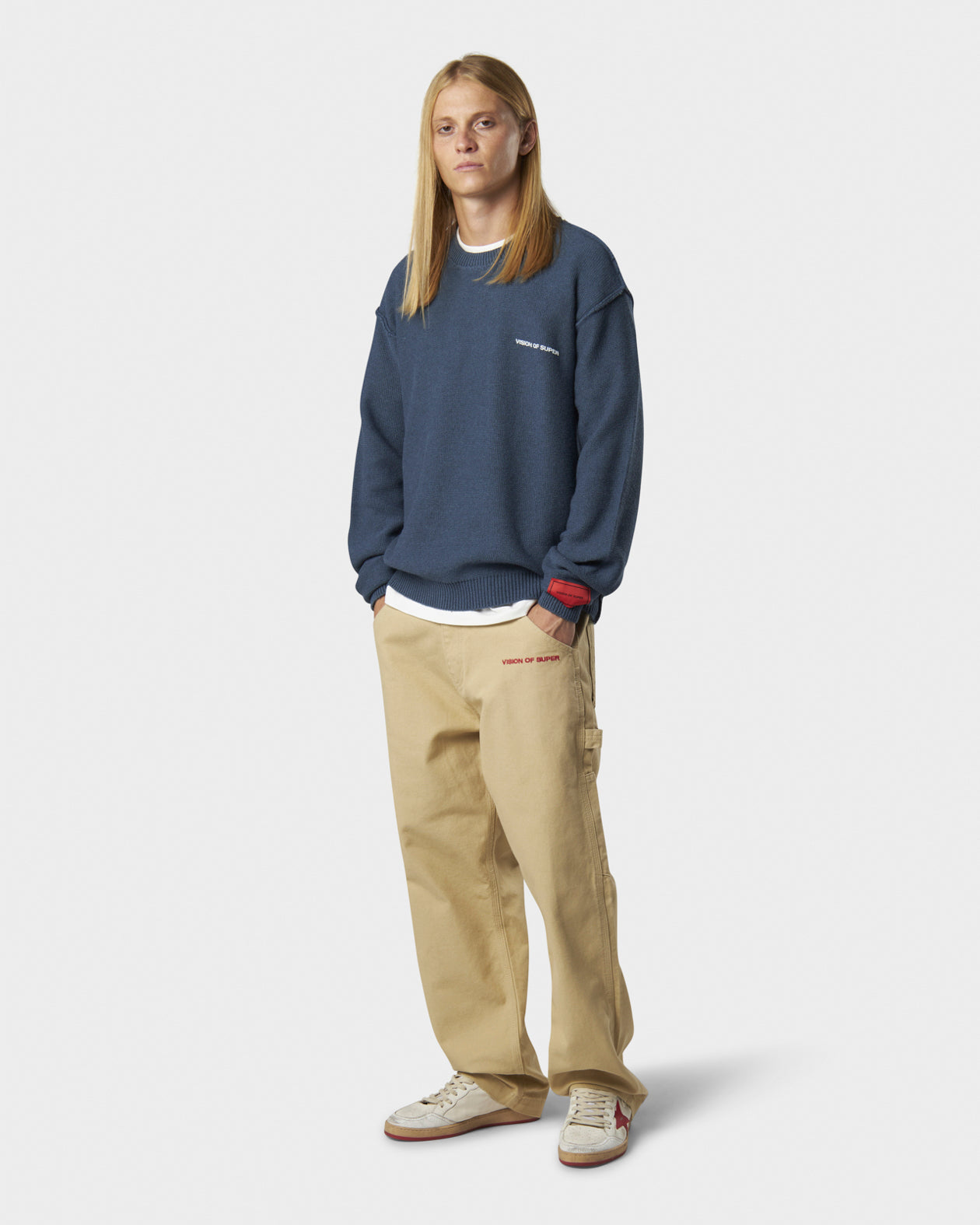 MAGLIONE BLU STAMPA BIANCA VOS MILANO E LOGO