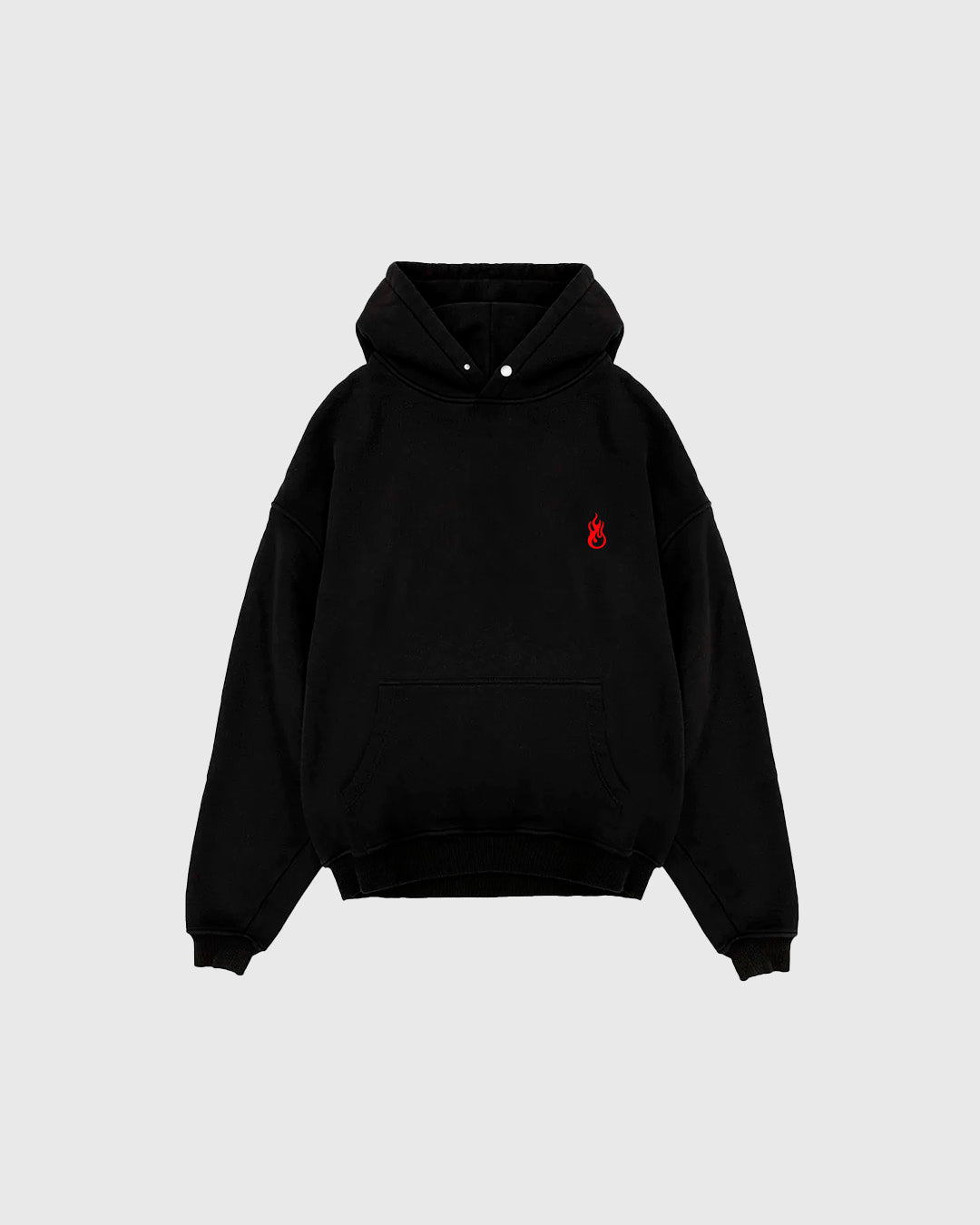 BLACK HOODIE WITH EMBROIDERED FLAME