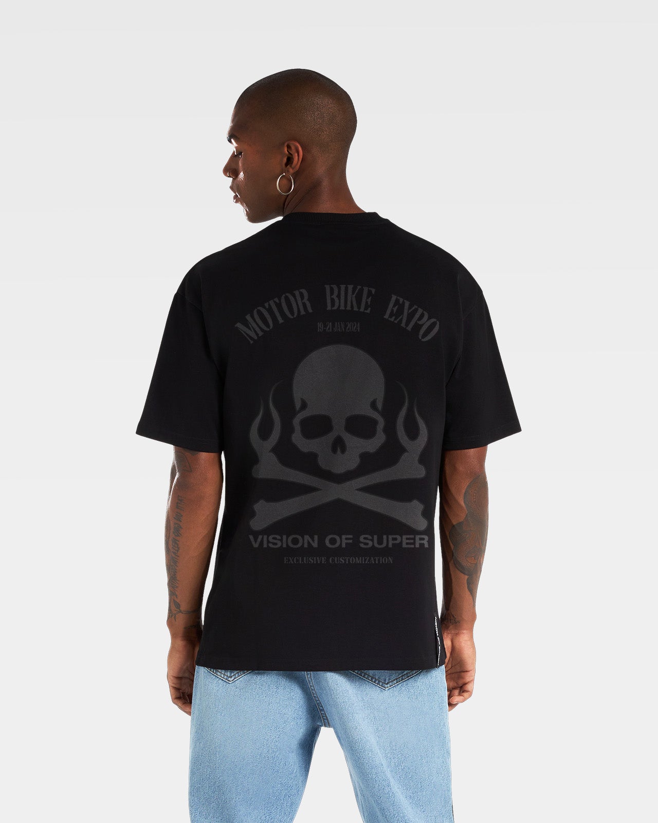 T-SHIRT NERA CON GRAFICA SKULL RIDER
