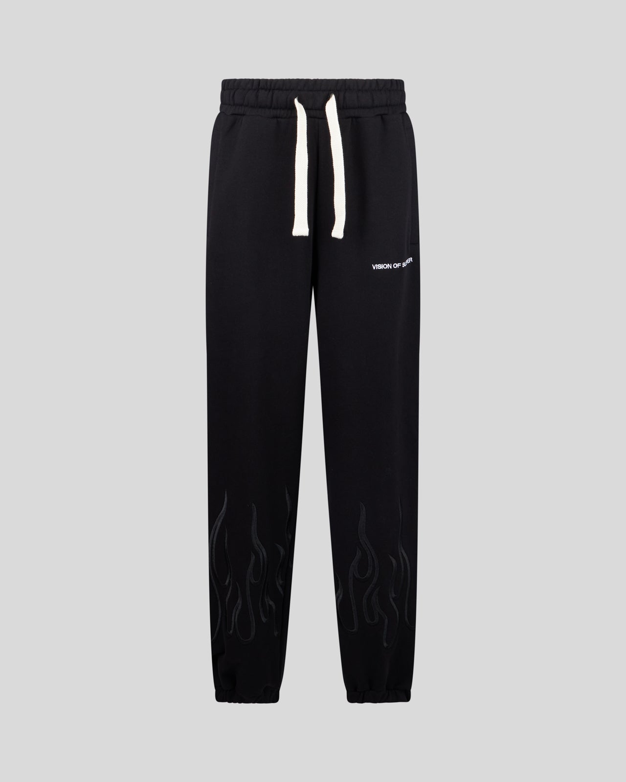 PANTALONI NERI DONNA CON FIAMME RICAMATE NERE