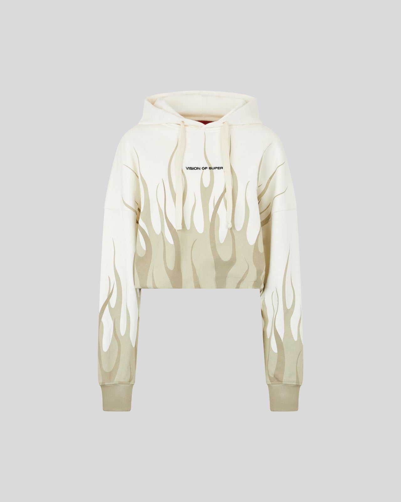 WHITE CROP HOODIE WITH DOUBLE SAND FLAMES PRINT