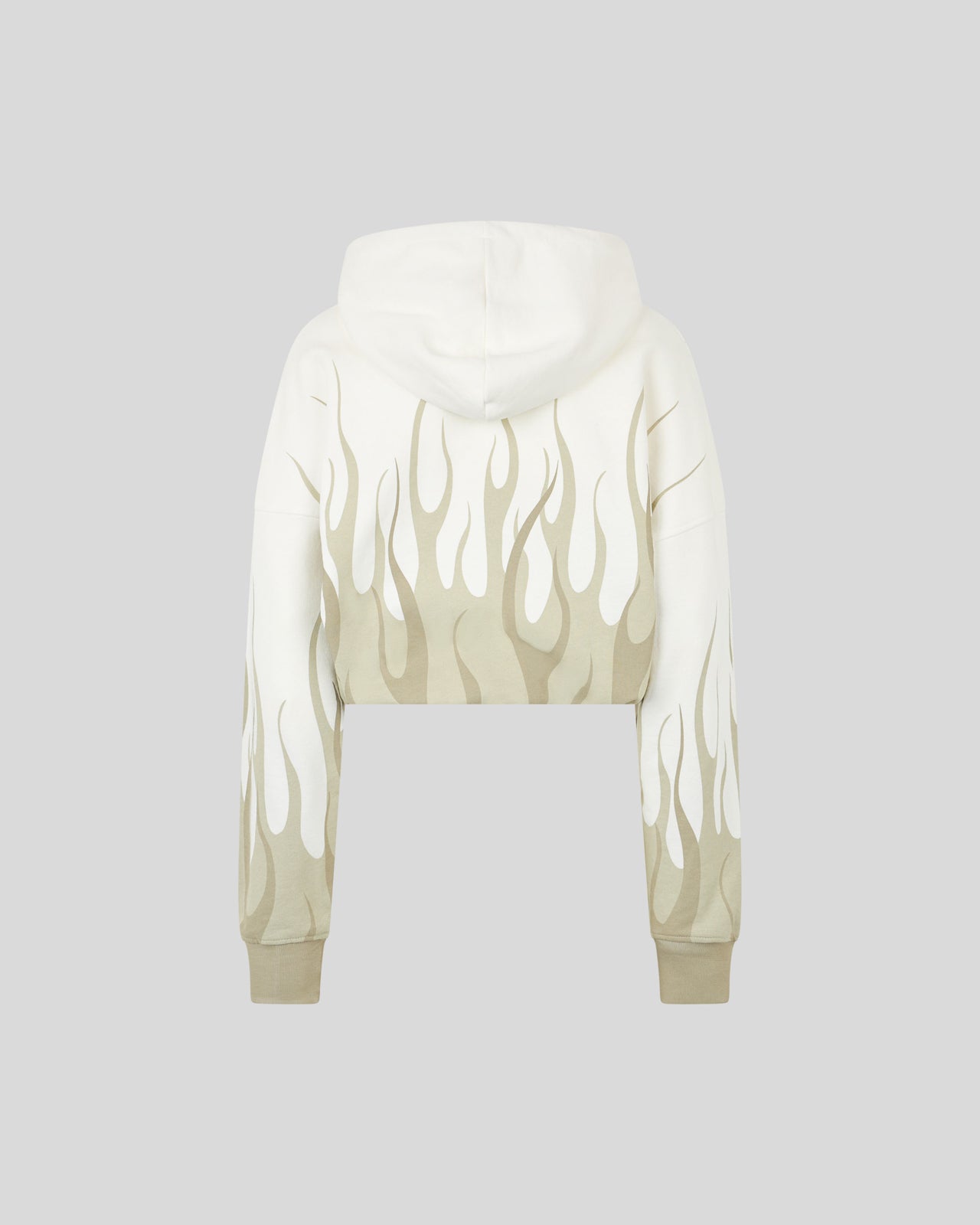 WHITE CROP HOODIE WITH DOUBLE SAND FLAMES PRINT