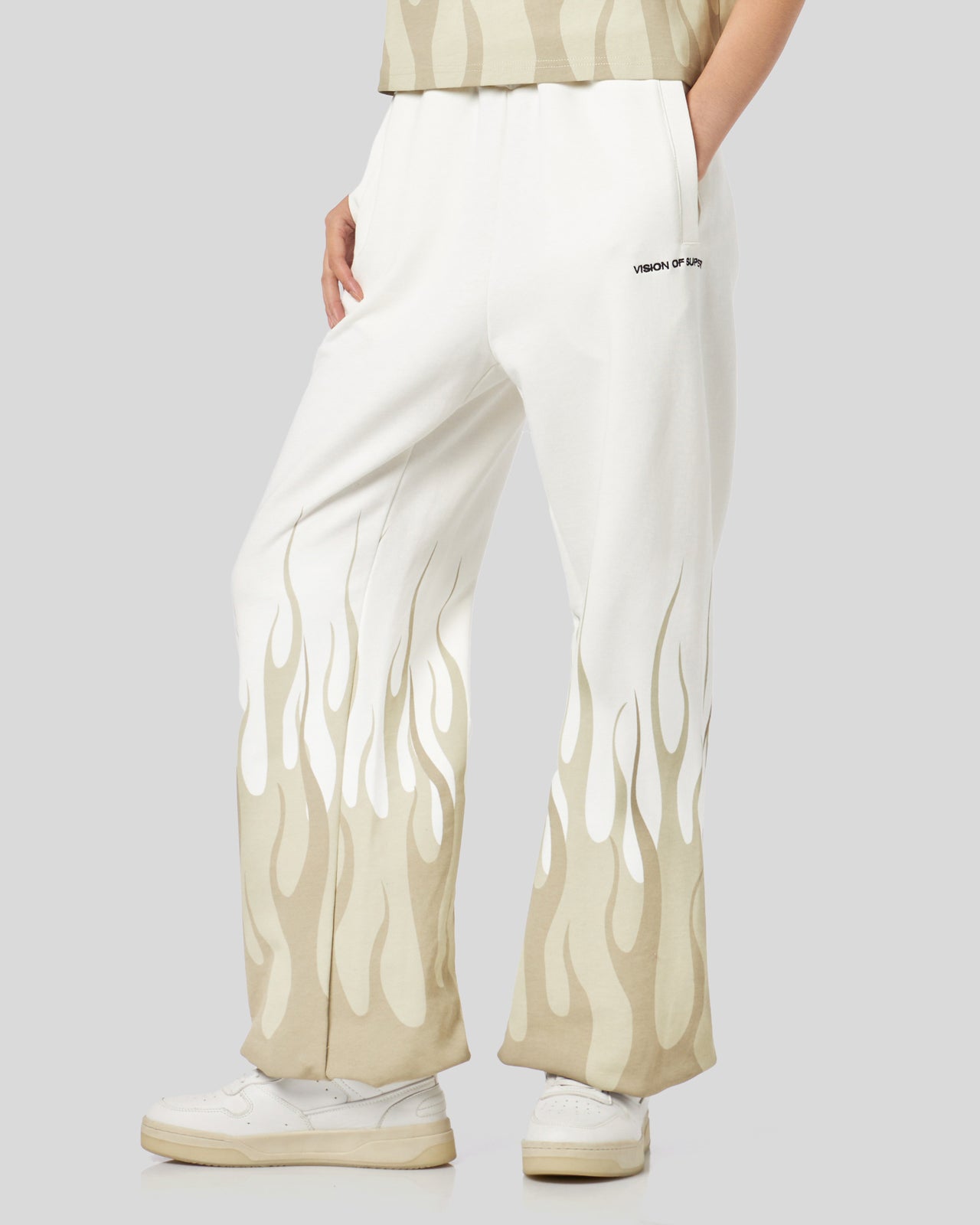 PANTALONE BIANCO CON DOPPIA FIAMMA BEIGE