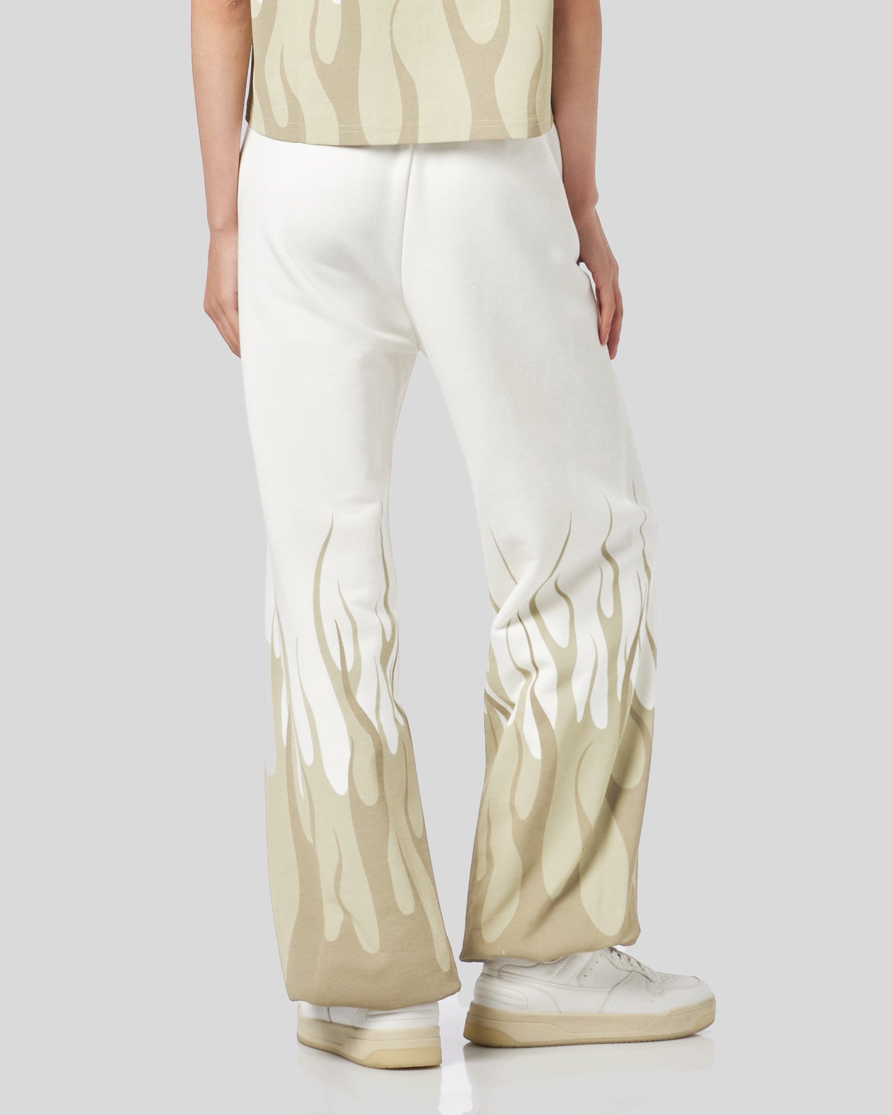 PANTALONE BIANCO CON DOPPIA FIAMMA BEIGE