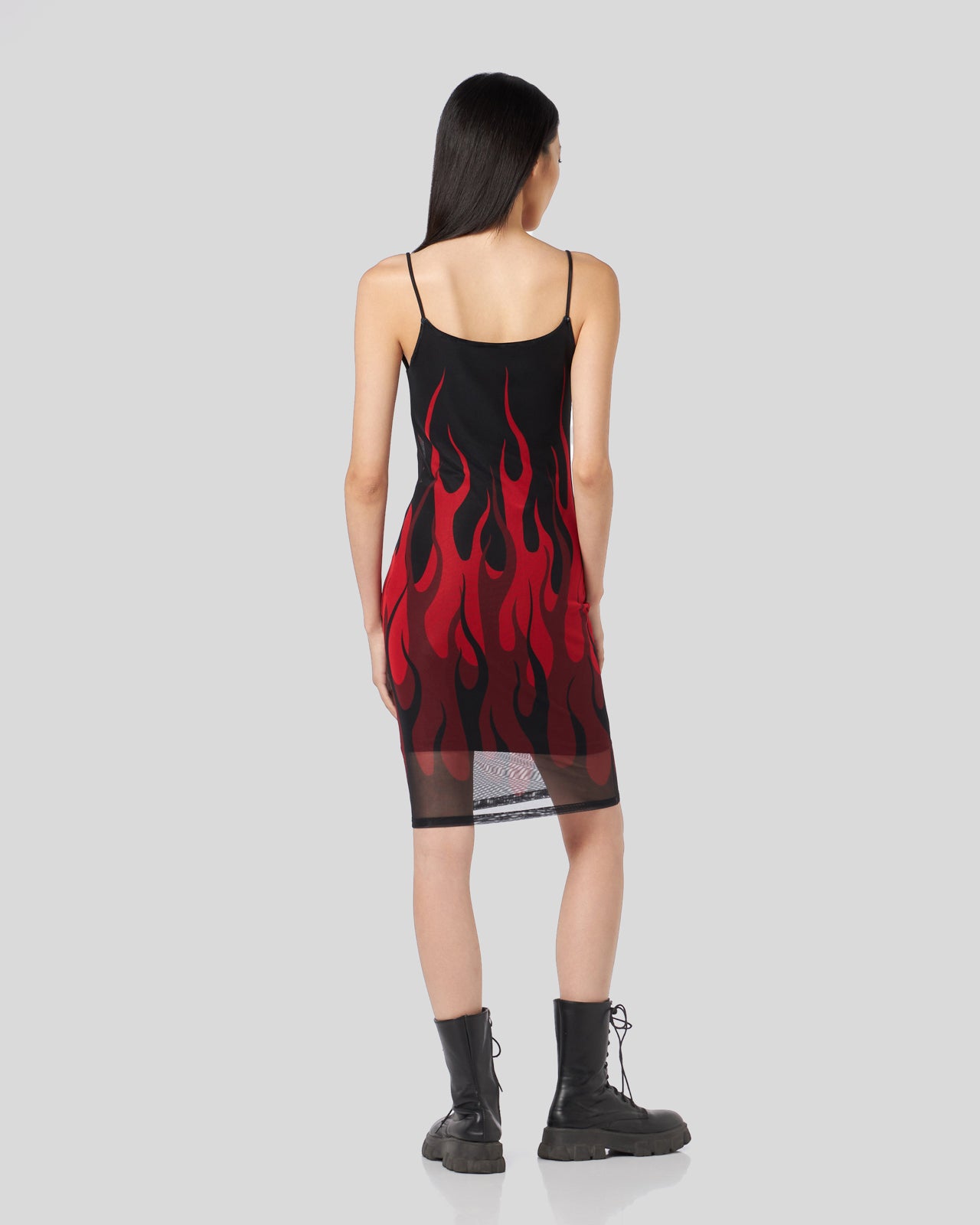 BLACK TULLE DRESS WITH RED FLAMES