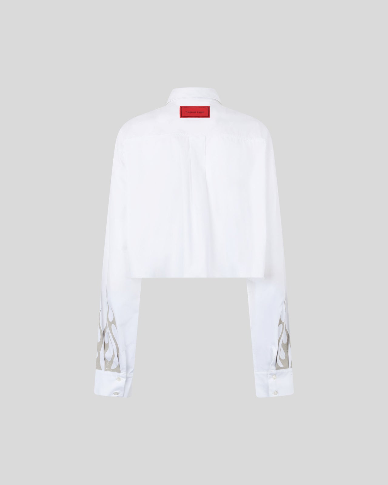 WHITE CROP SHIRT WITH PRINTED TRIBAL FLAMES