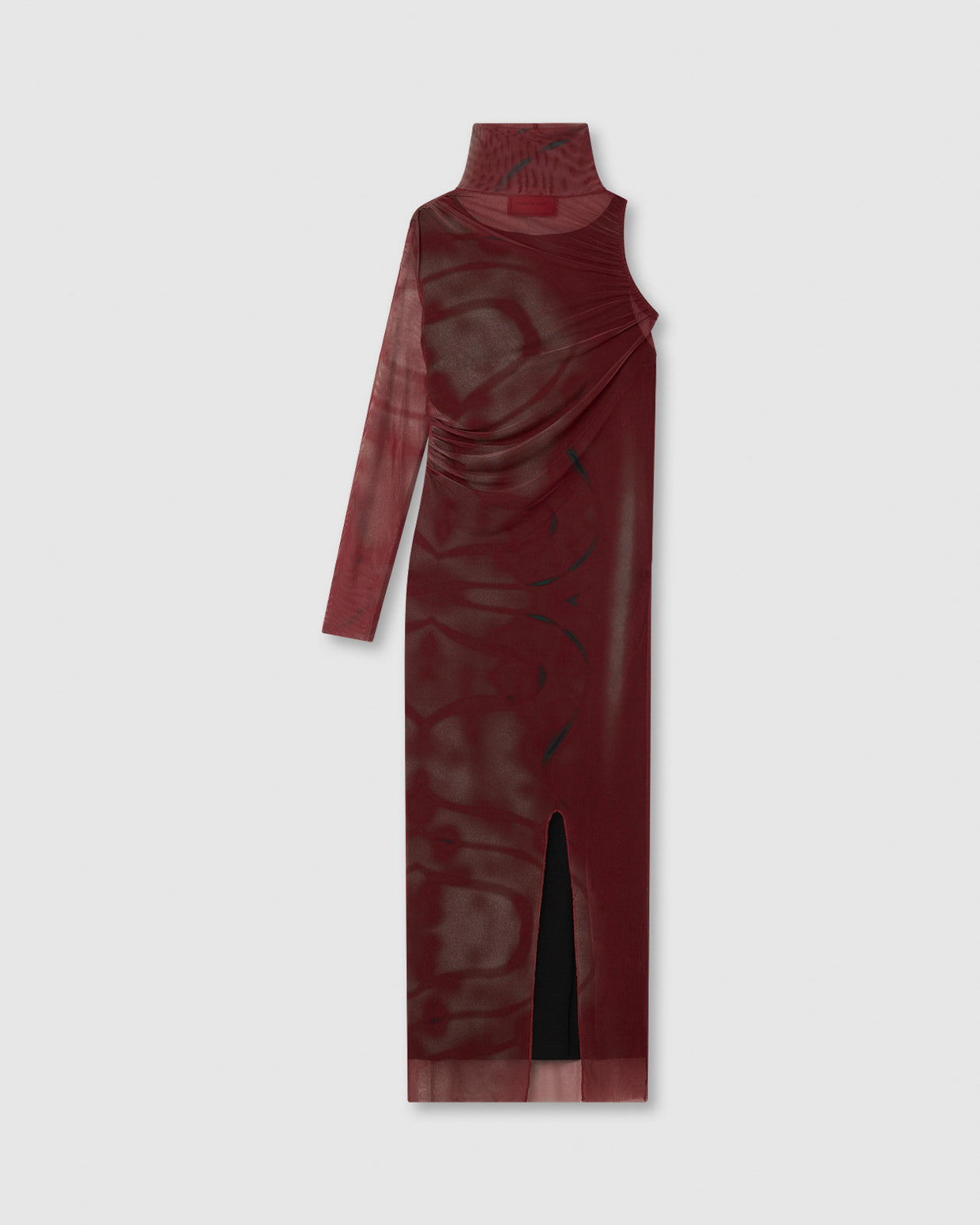 ASYMMETRICAL LONG DRESS WITH RED GOTHIC GRAPHIC