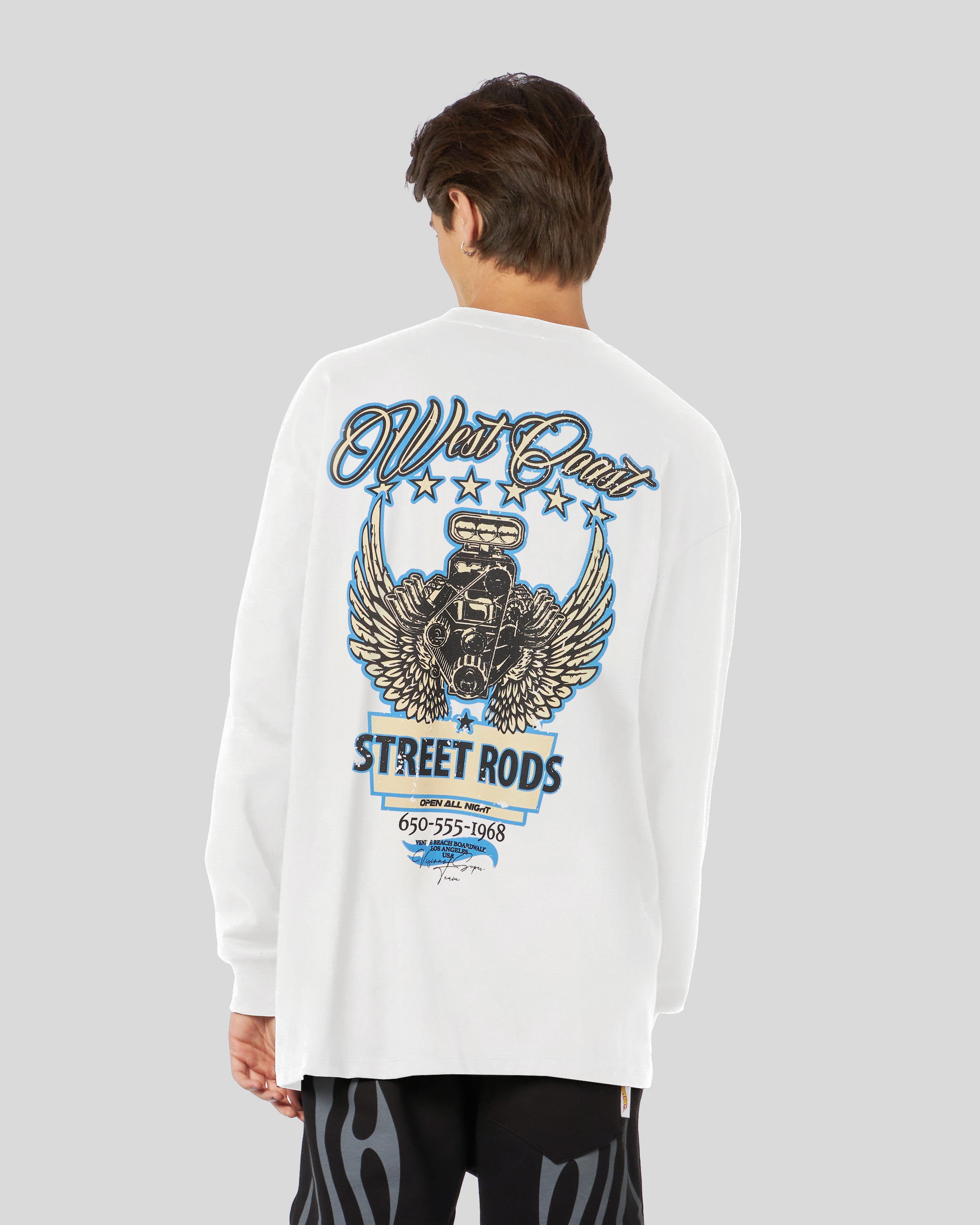 MAGLIA A MANICHE LUNGHE BIANCA CON GRAFICA BLUE MOTOR