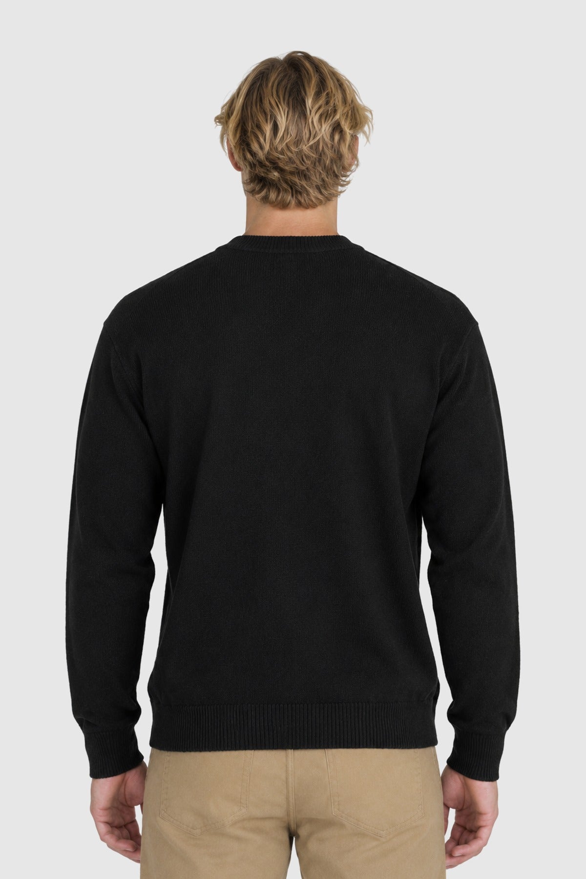 Cotton and wool crewneck sweater – Black