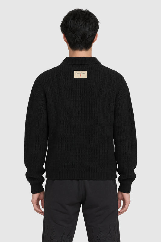 Chunky knit polo with alpaca – Black S | Vision of Super Chunky knit polo with alpaca – Black S | Vision of Super