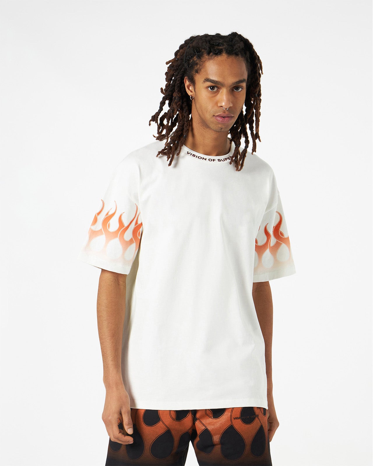 WHITE T-SHIRT WITH ORANGE FLAMES