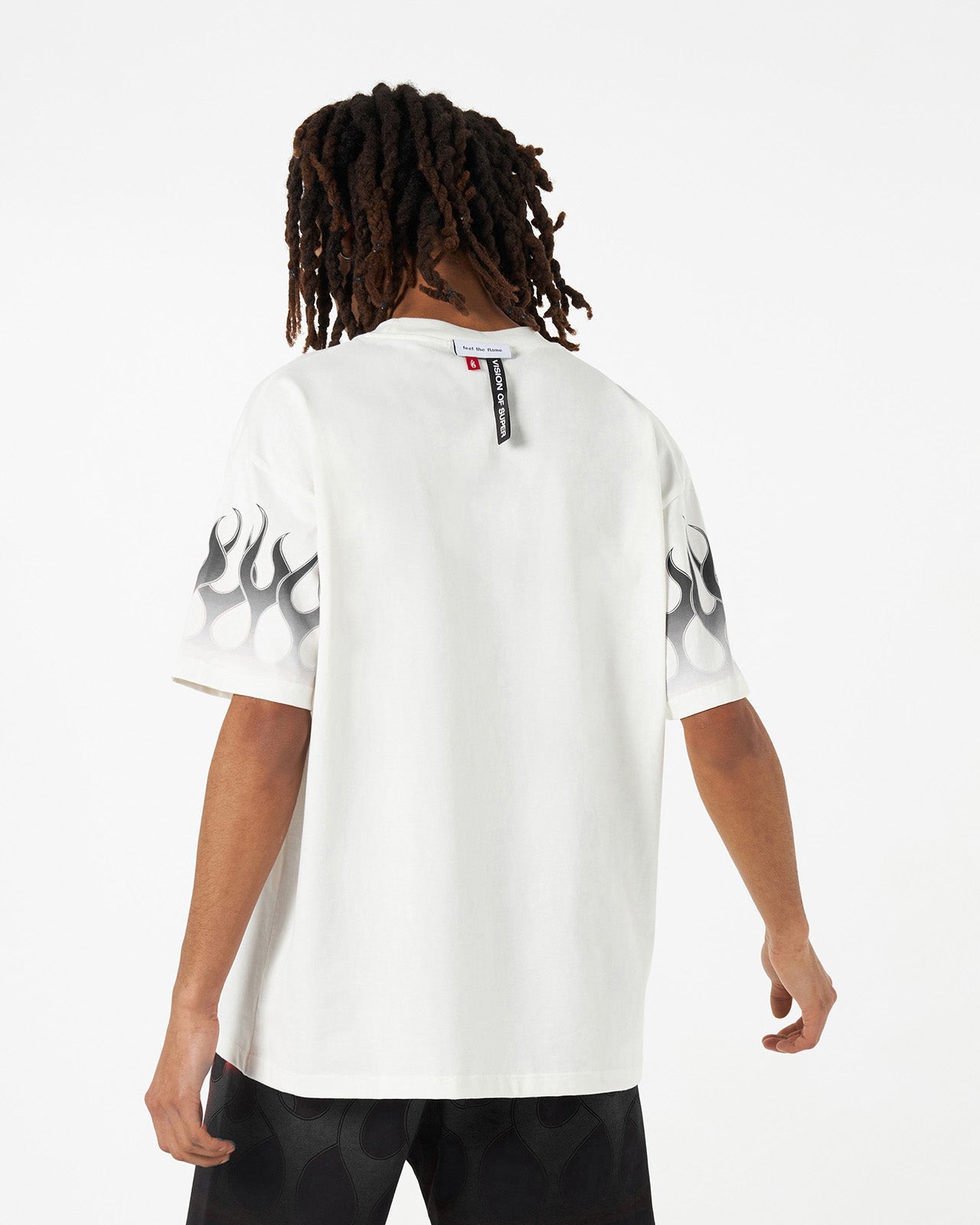 WHITE T-SHIRT WITH BLACK FLAMES