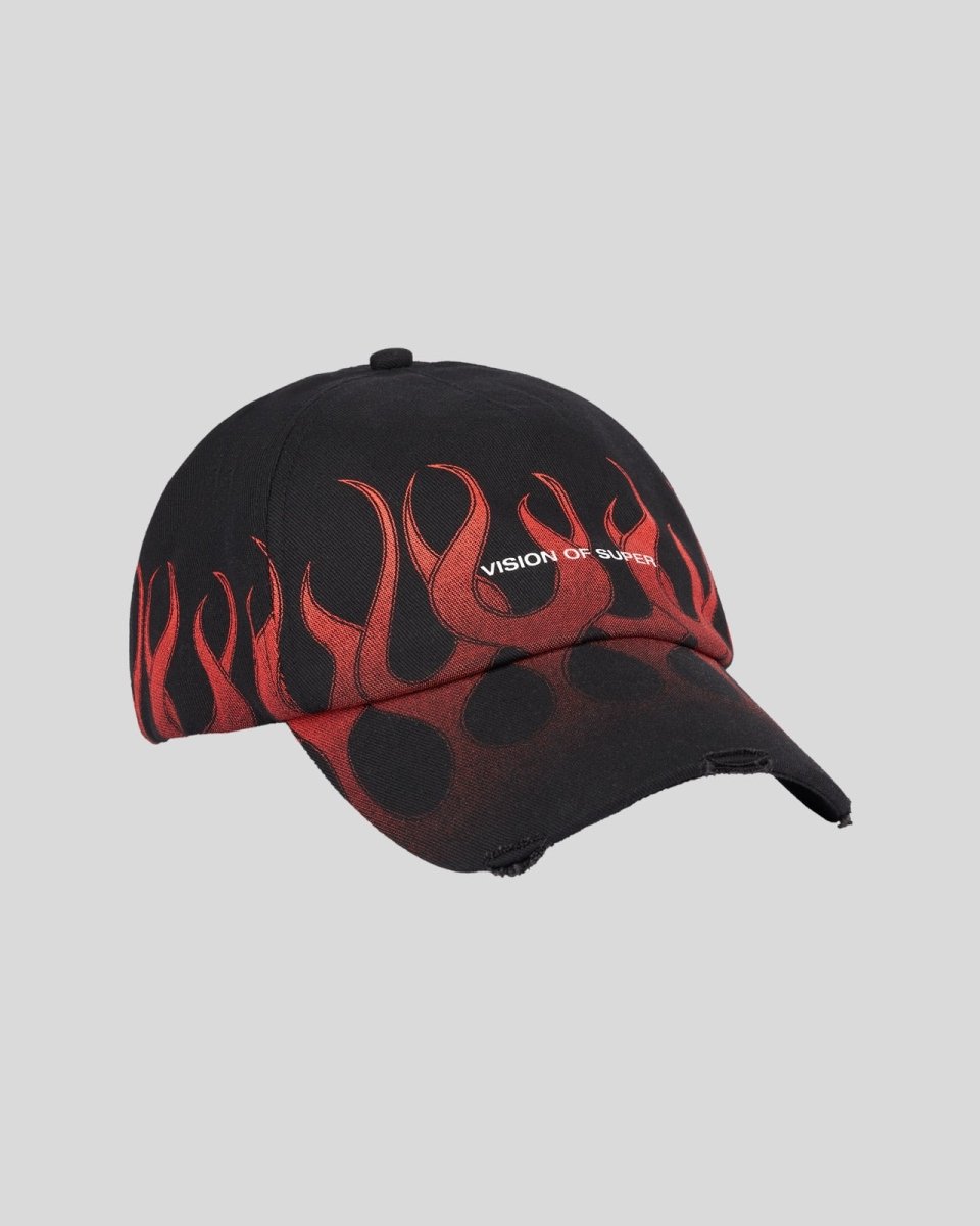 BLACK CAP WITH RED FLAMES
