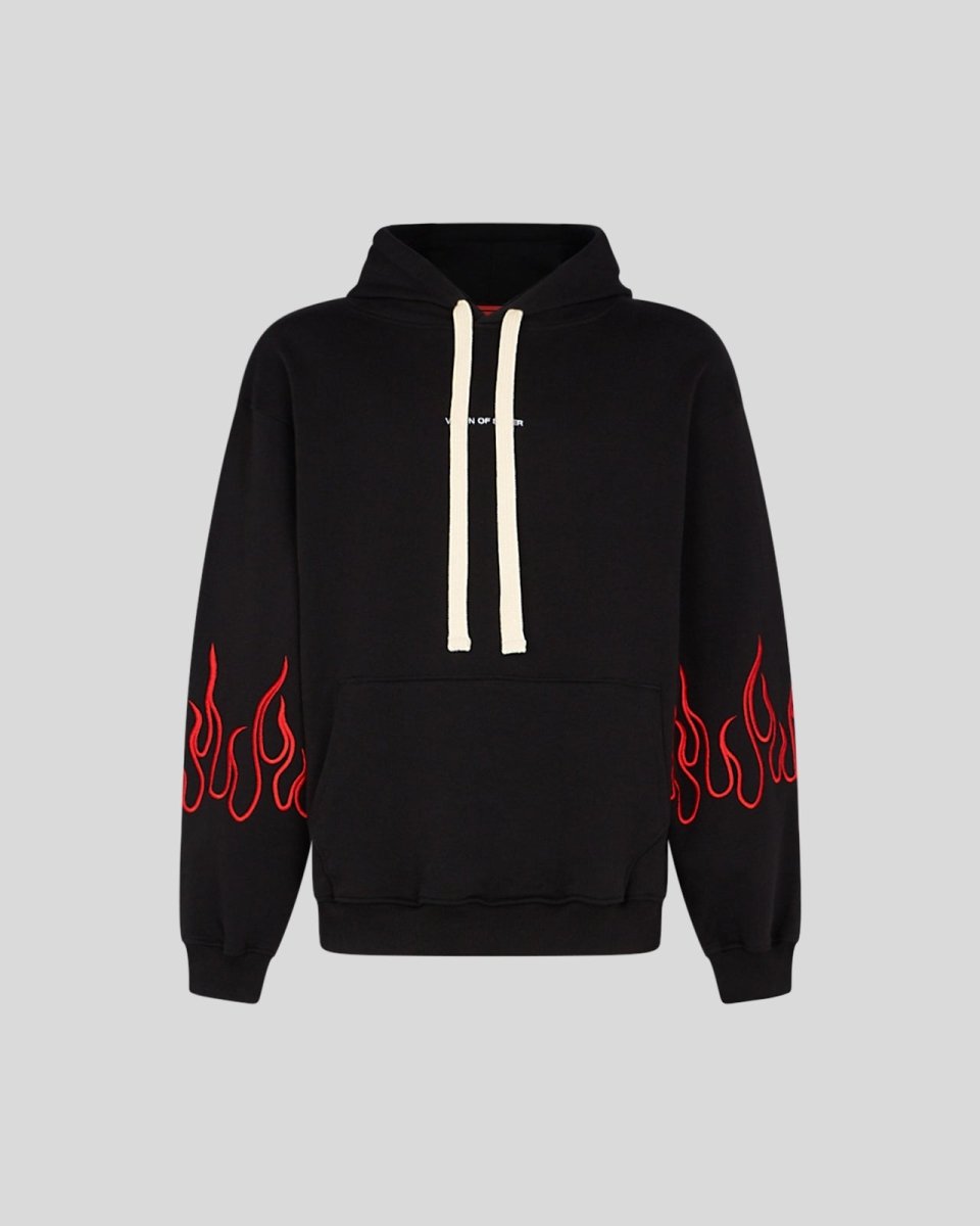 BLACK HOODIE RED EMBROIDERED FLAMES Vision of Super SS24