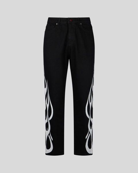 White pants best sale with black flames