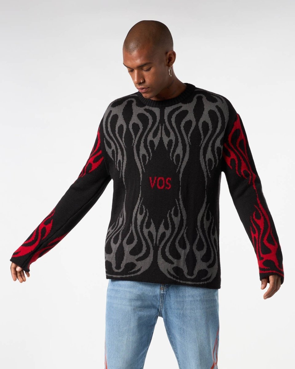 BLACK JUMPER WITH TRIBAL FLAMES - Vision of Super